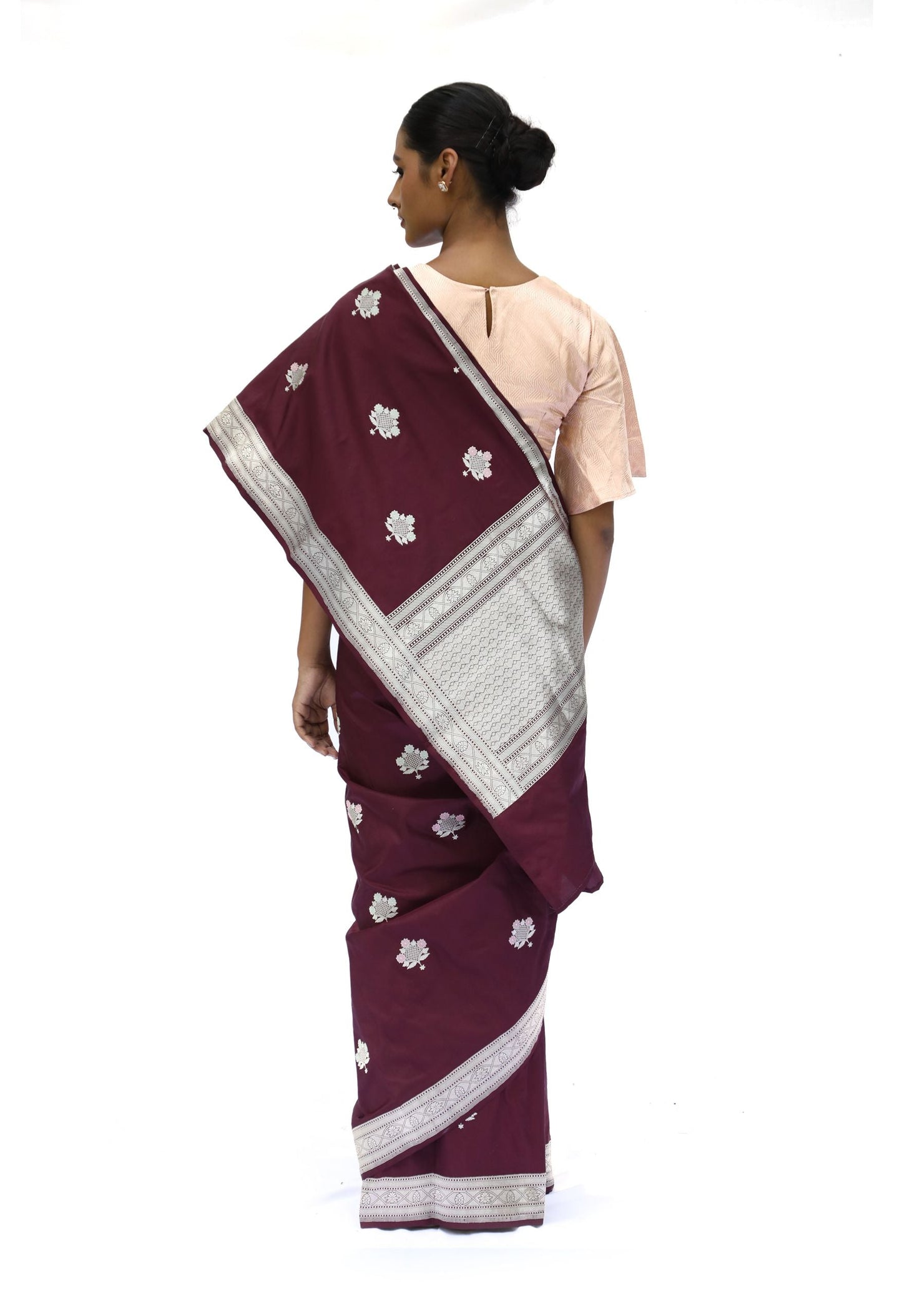 SAROJ - dark maroon katan silk saree