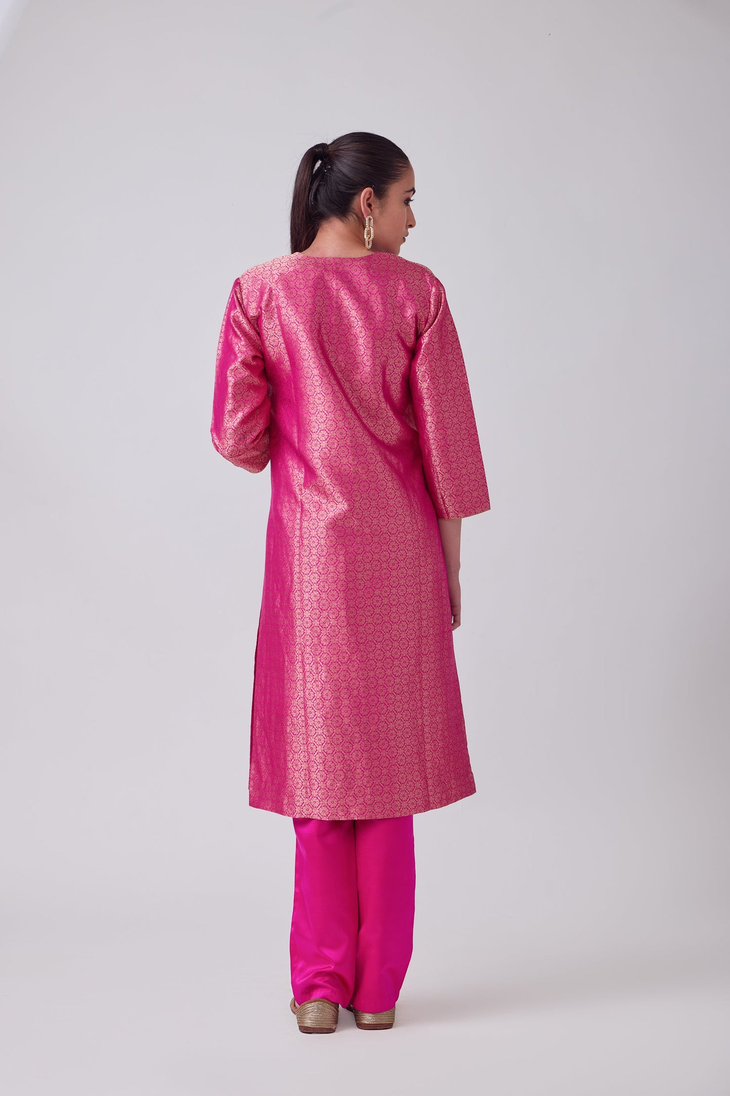 Kurta - Pink Silk Brocade