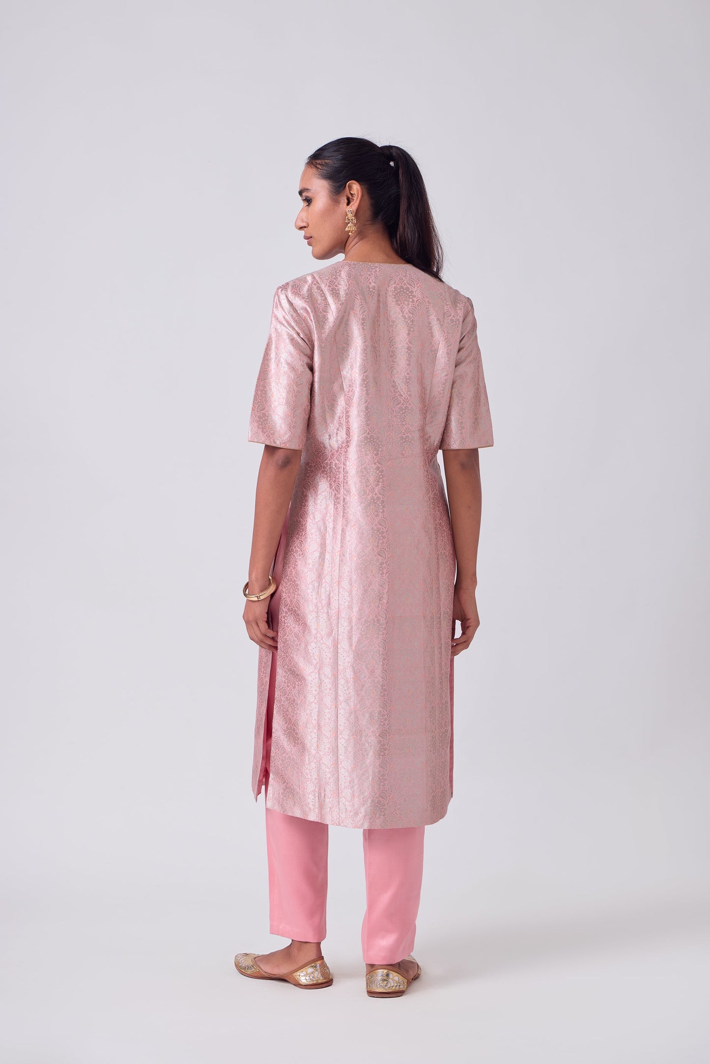 Kurta - Pink Silk Brocade