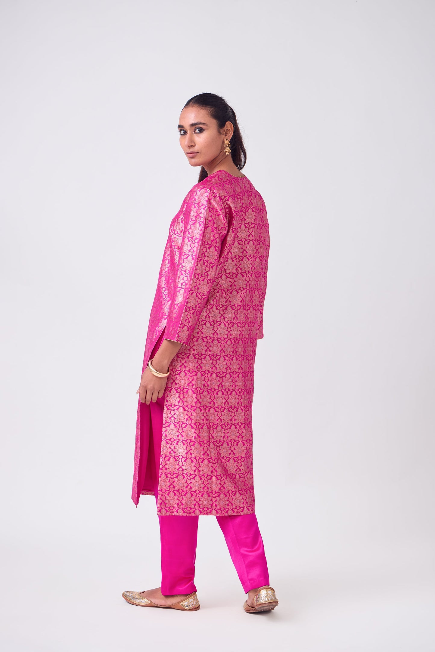 Kurta - Pink Silk Brocade