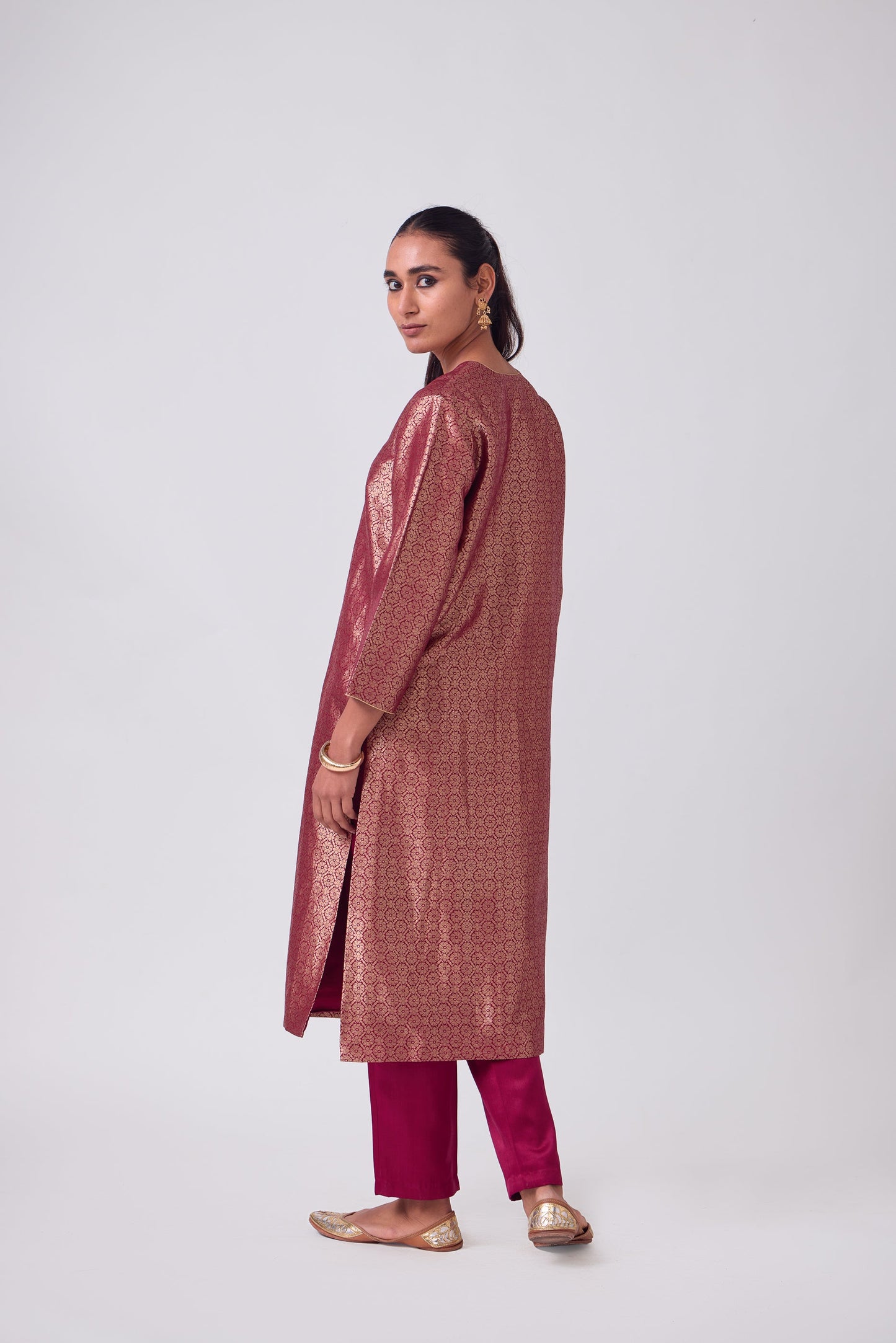 Kurta - Red Silk Brocade