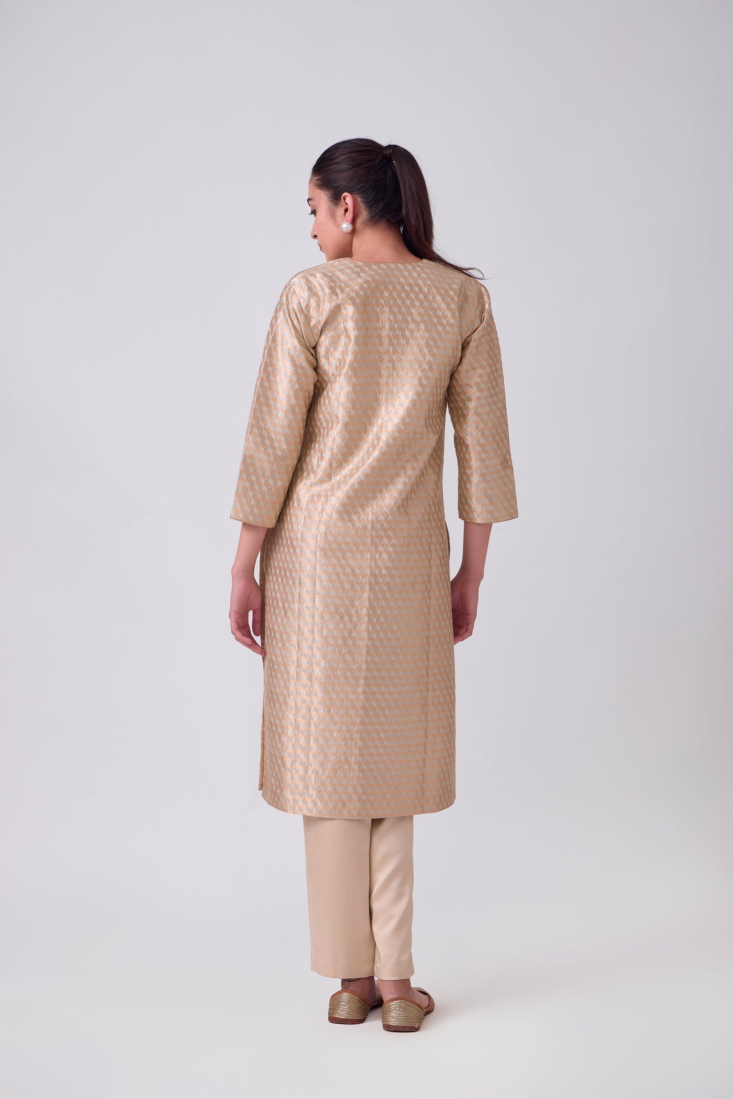 Kurta - Beige Silk Brocade