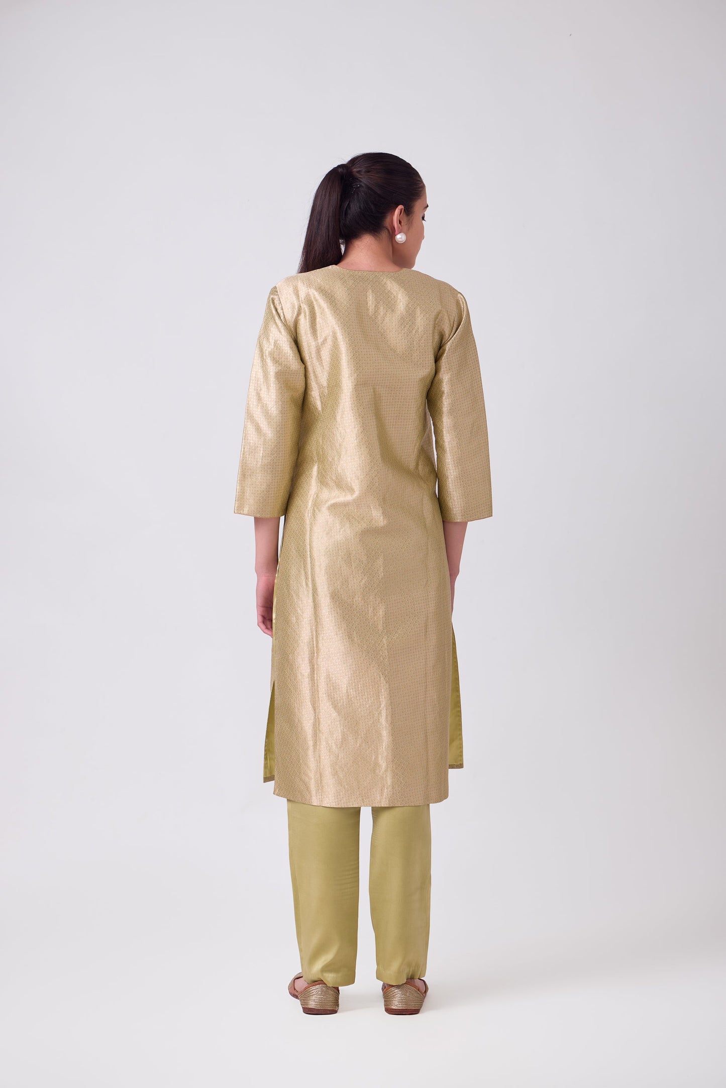 Kurta - Lime Yellow Silk Brocade