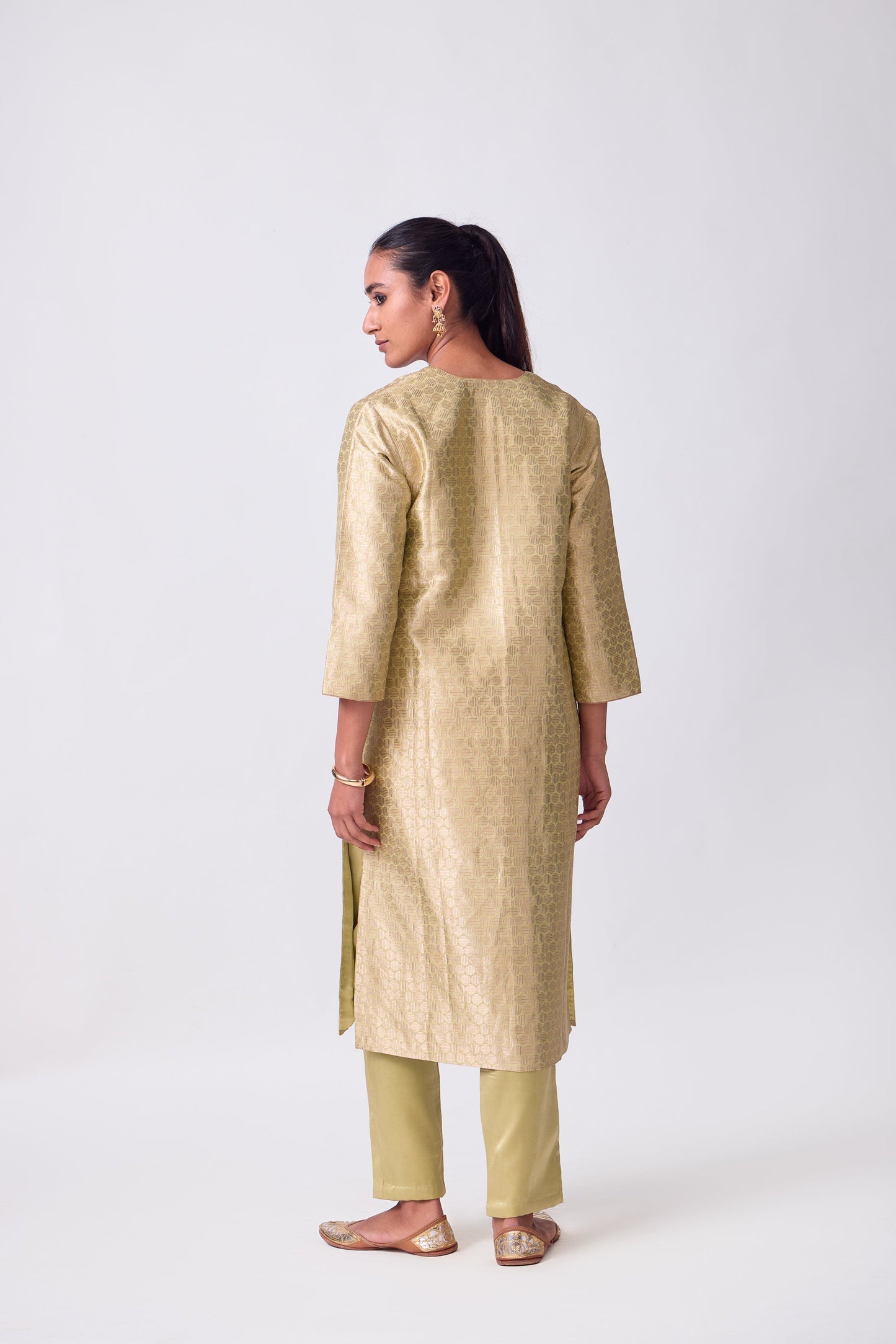 Kurta - Lime Yellow Silk Brocade