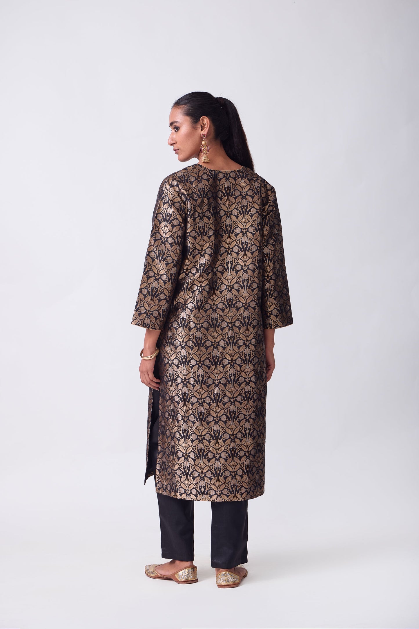 Kurta - Black Silk Brocade