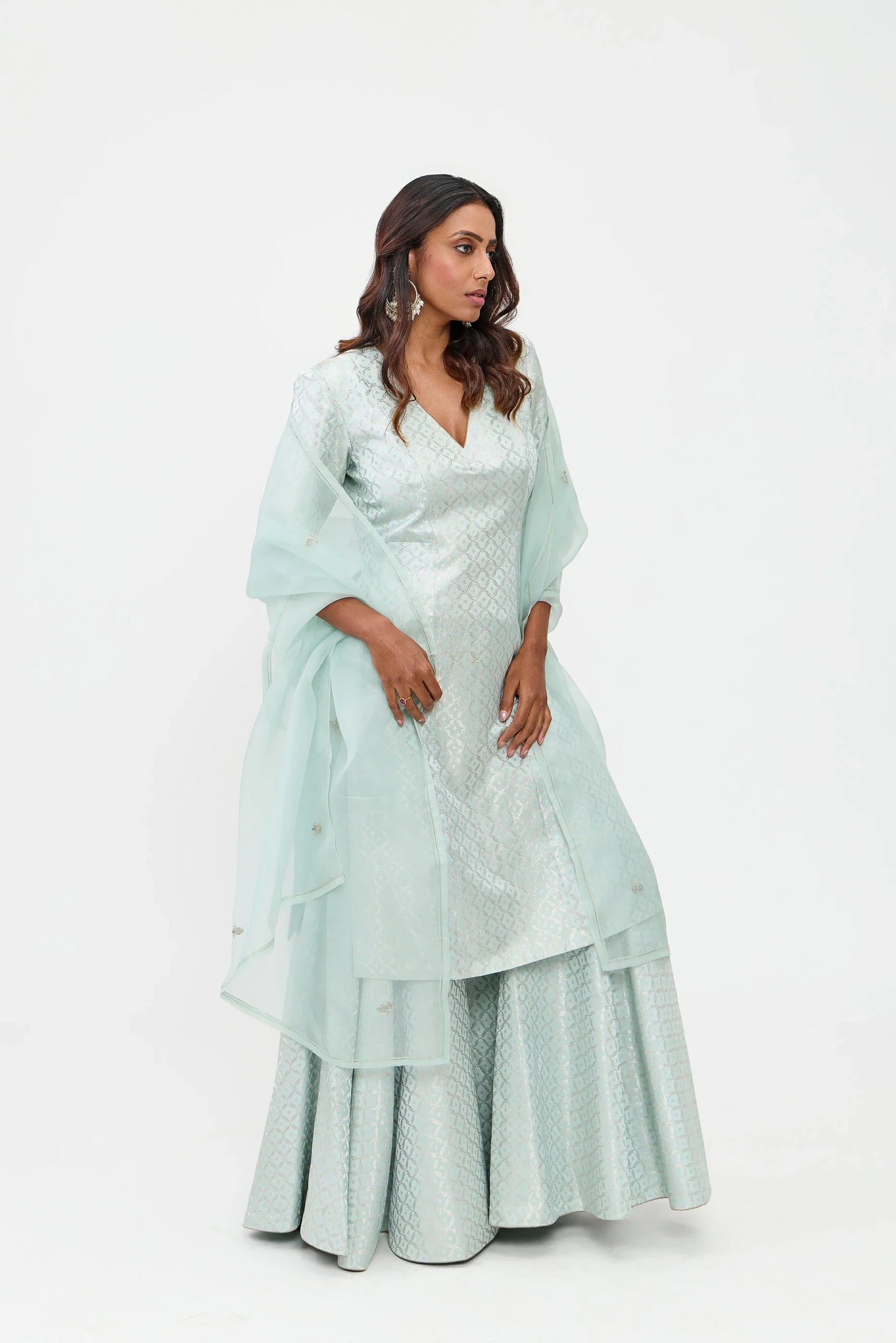 Manasi Varanasi Satin Brocade Sharara Silver Zari