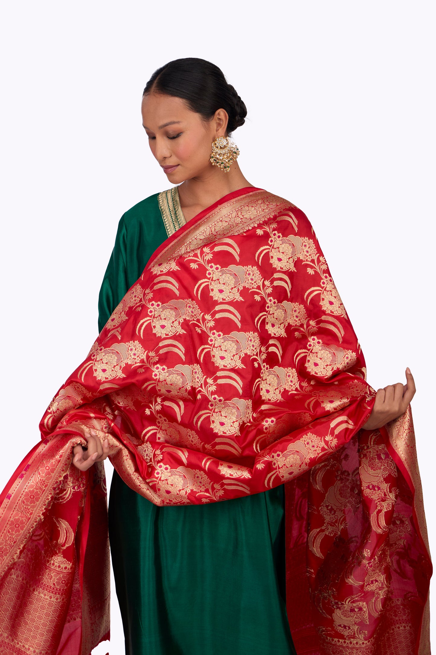 Red Katan silk Jaal Dupatta