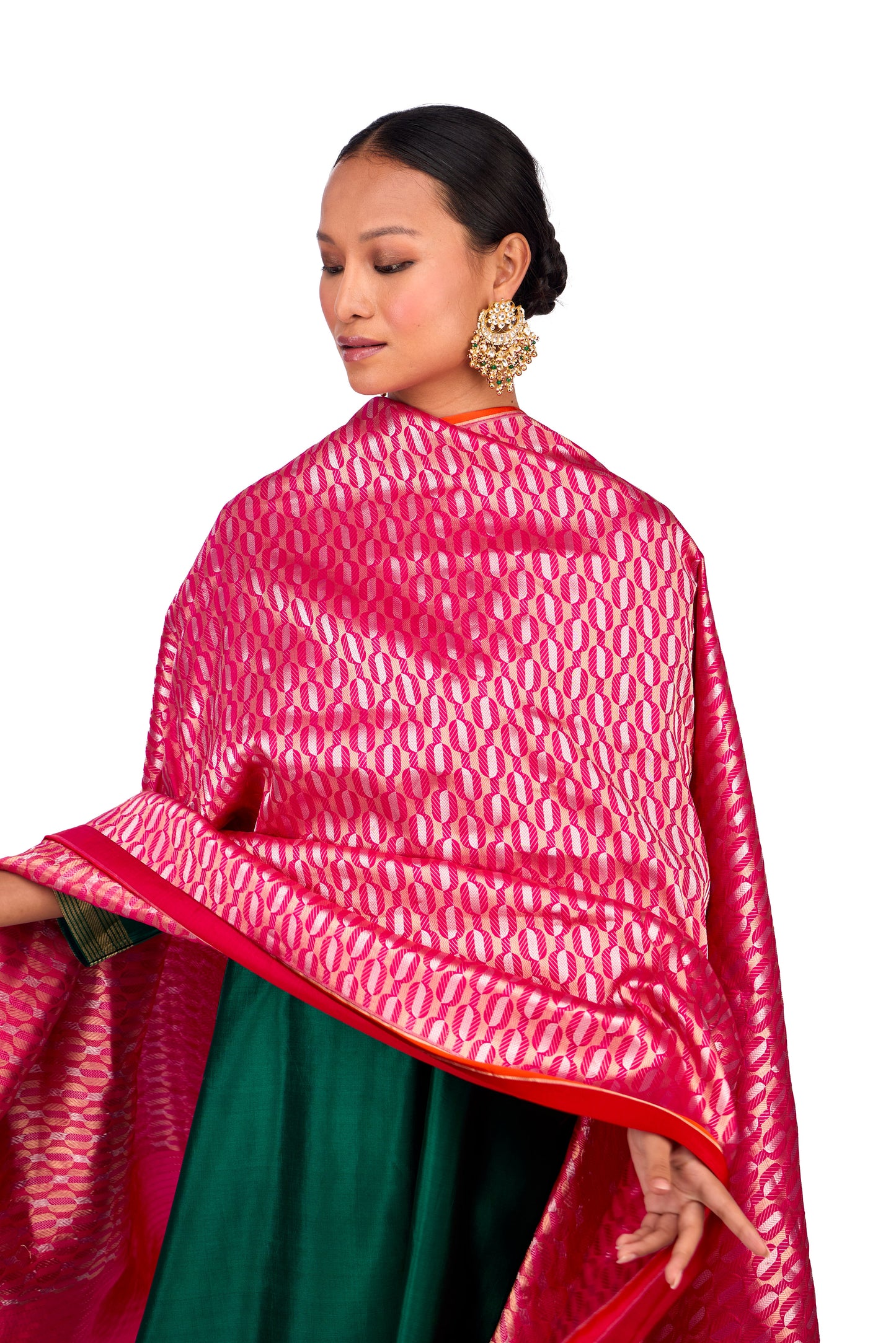 Red katan Silk Mashru Border Dupatta