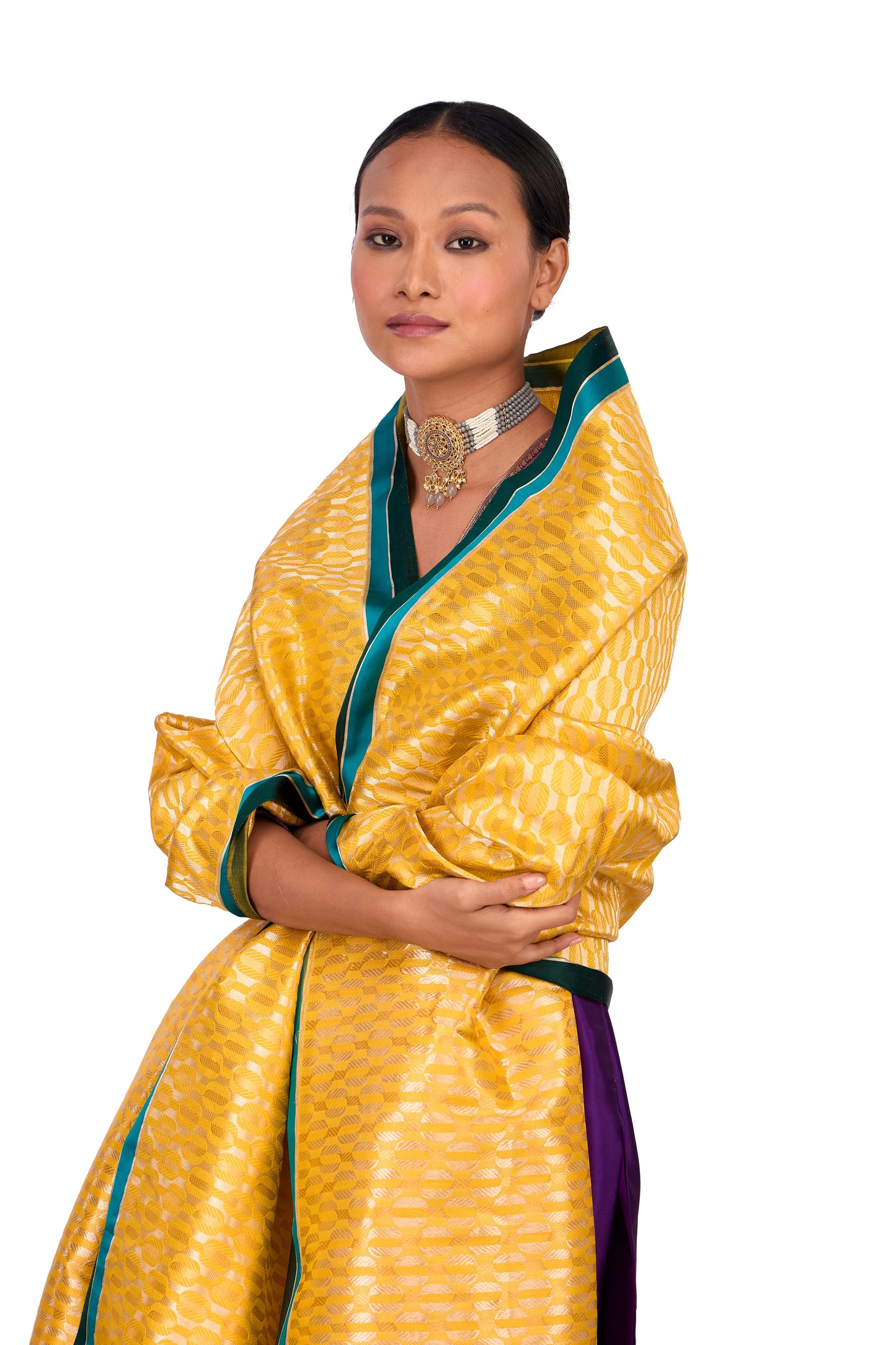 Mustard katan Silk Mashru Border Dupatta