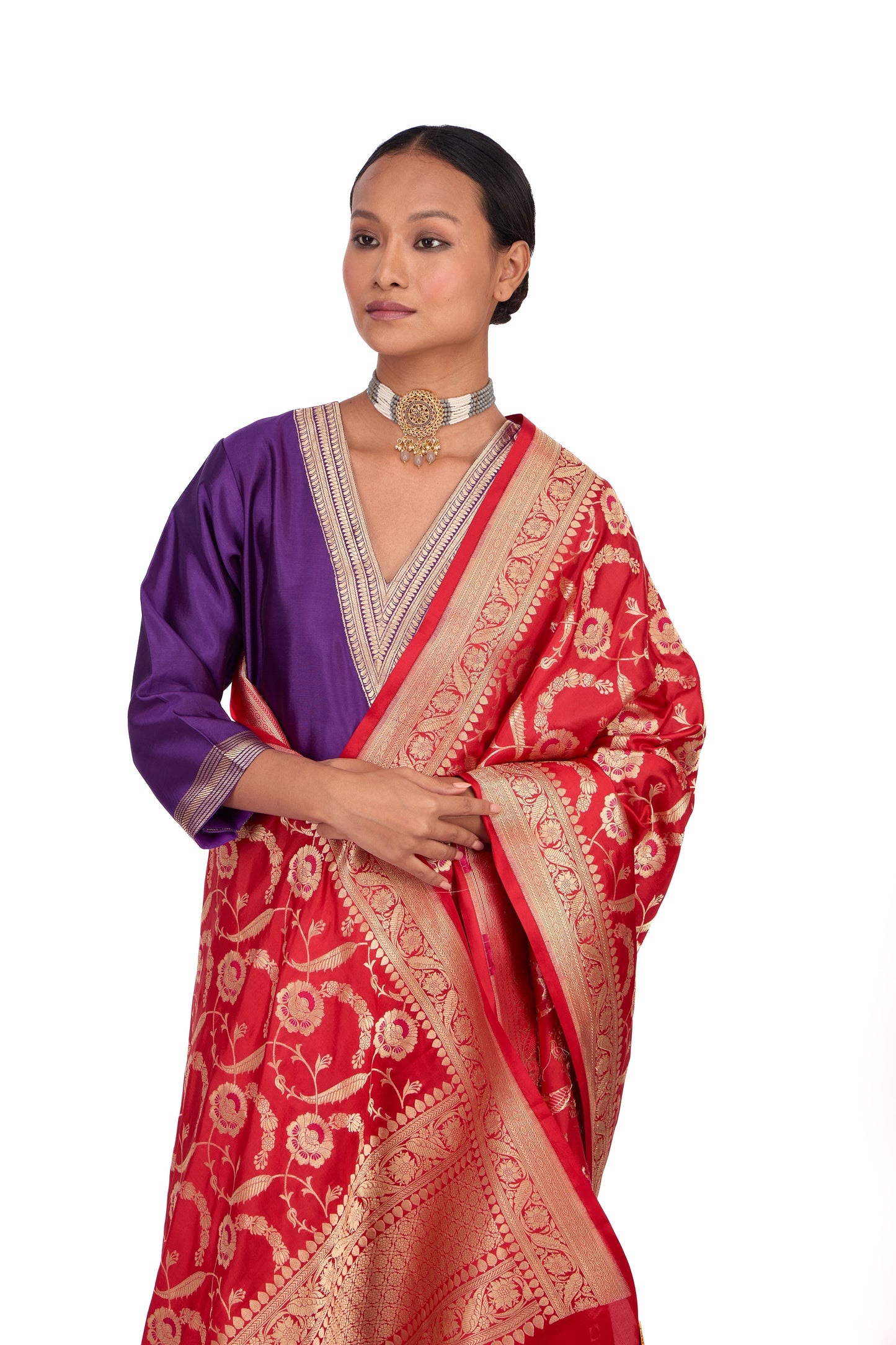 Red Katan silk Dupatta