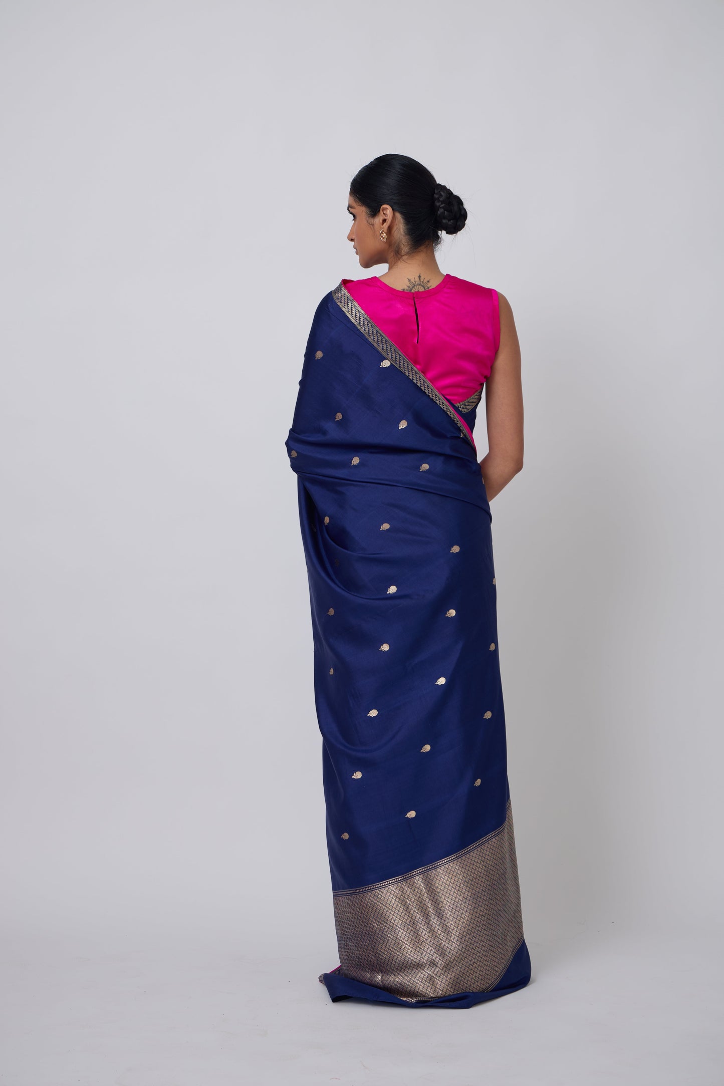 Booti - Navy Blue Silk Saree