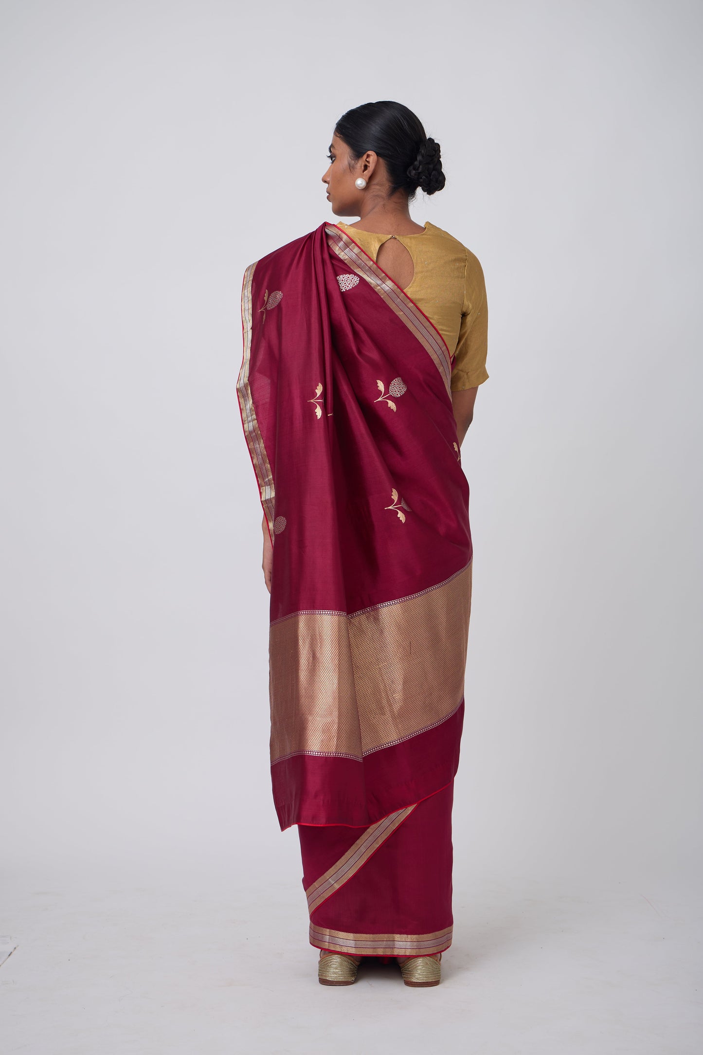 Booti - Wine Silk Saree