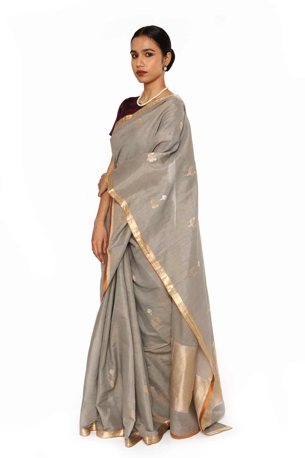 BOA - Grey Cotton Tissue Saree