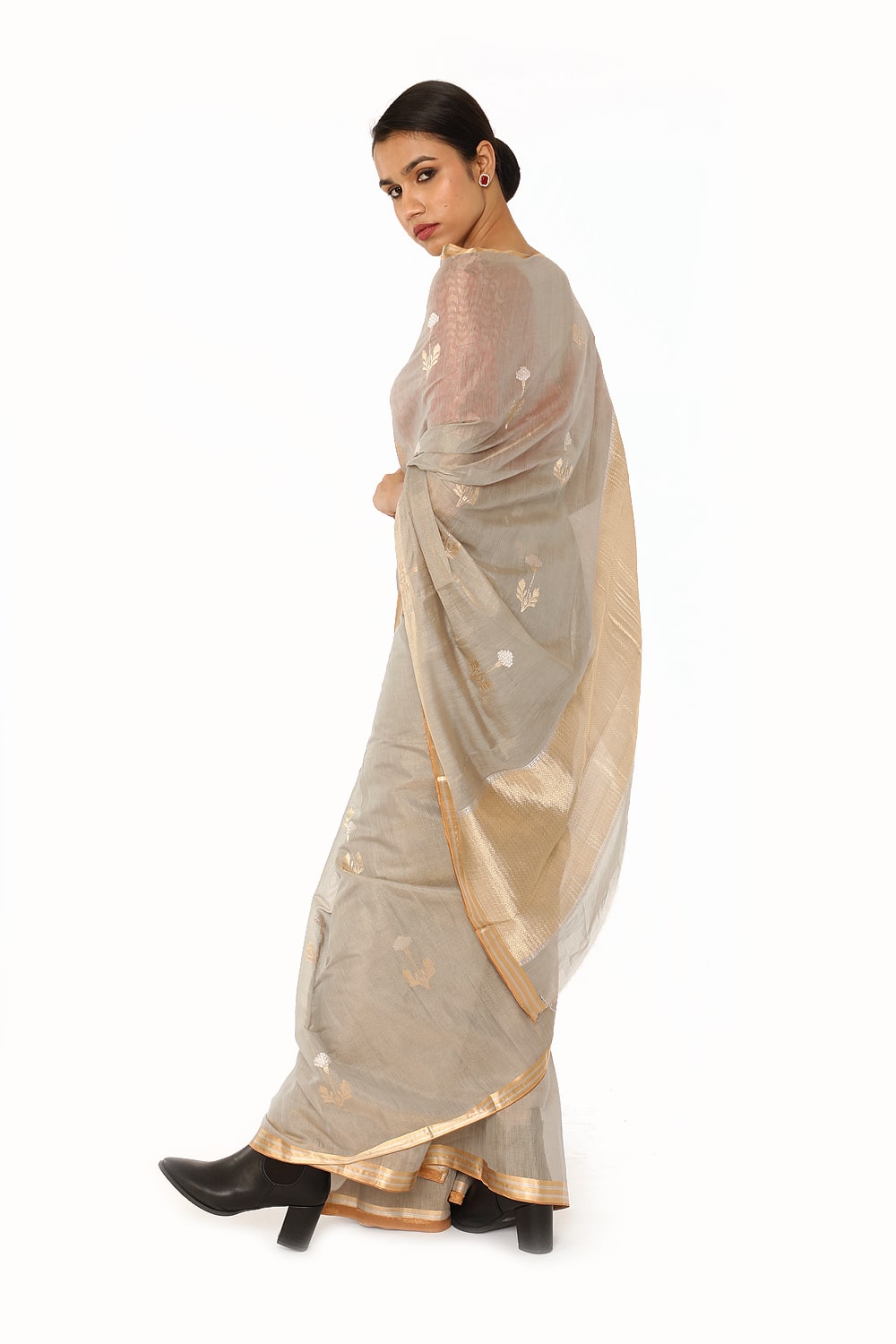 BOA - Grey Cotton Tissue Saree