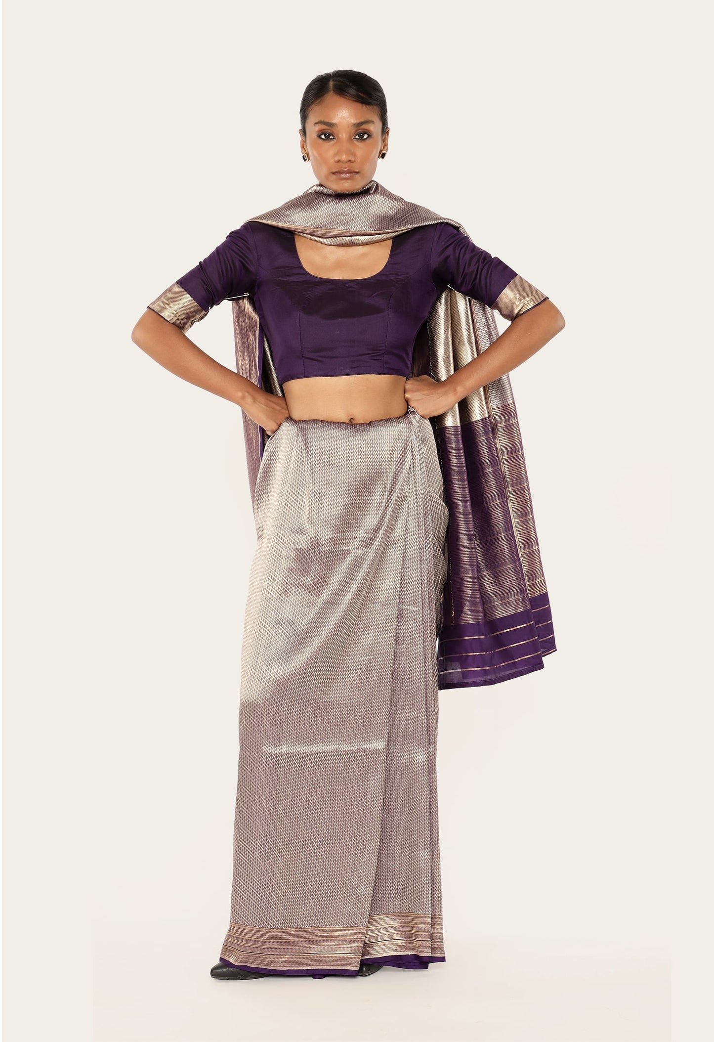 Dhari - PURPLE GOLD SILVER JARI