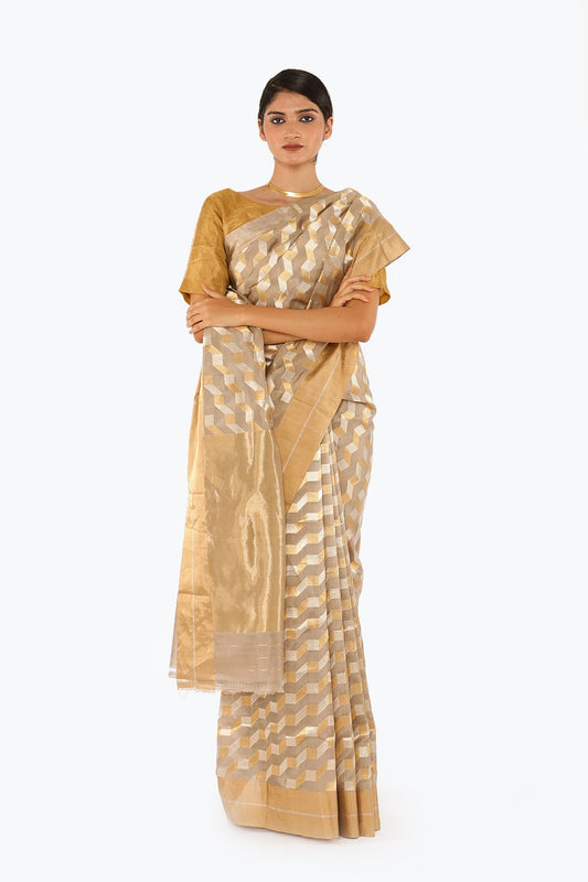 BOA -  Beige Chanderi Silk Saree