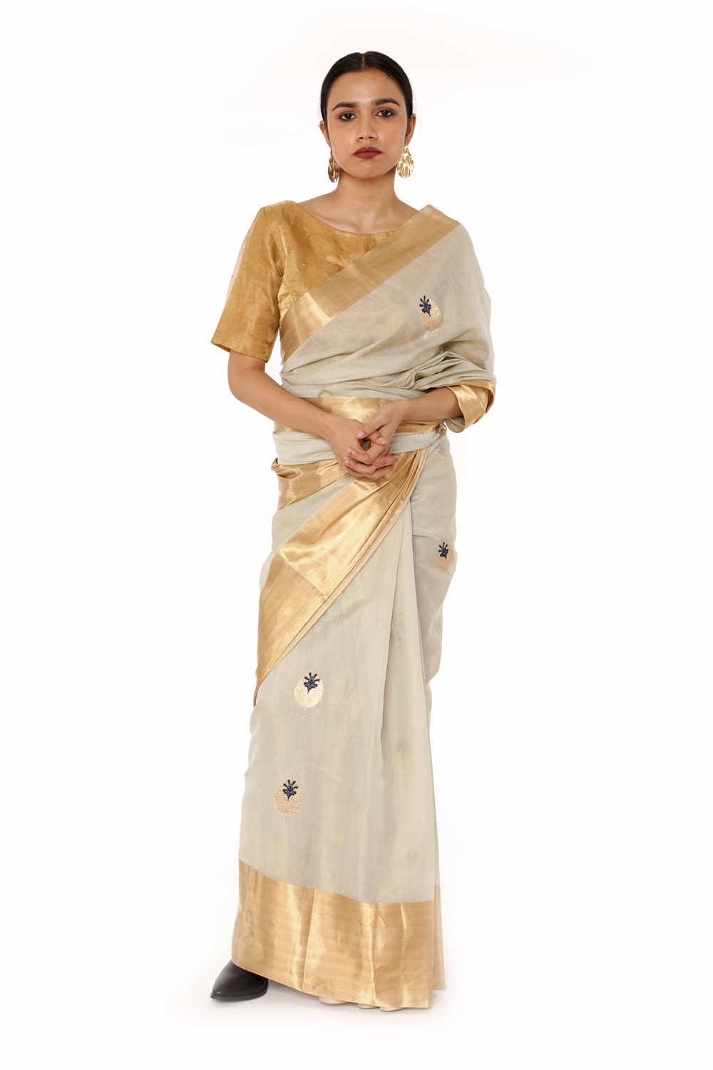 BOA -  Beige Cotton Tissue Saree