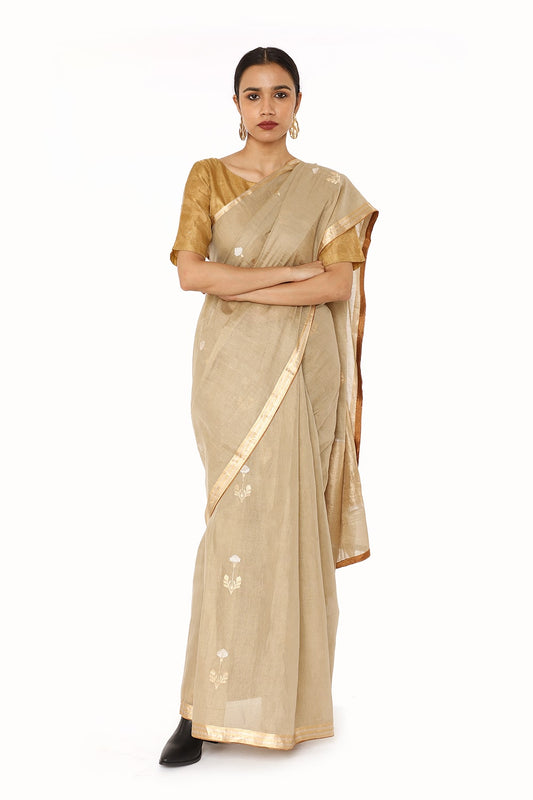 BOA -  Beige Cotton Tissue Saree