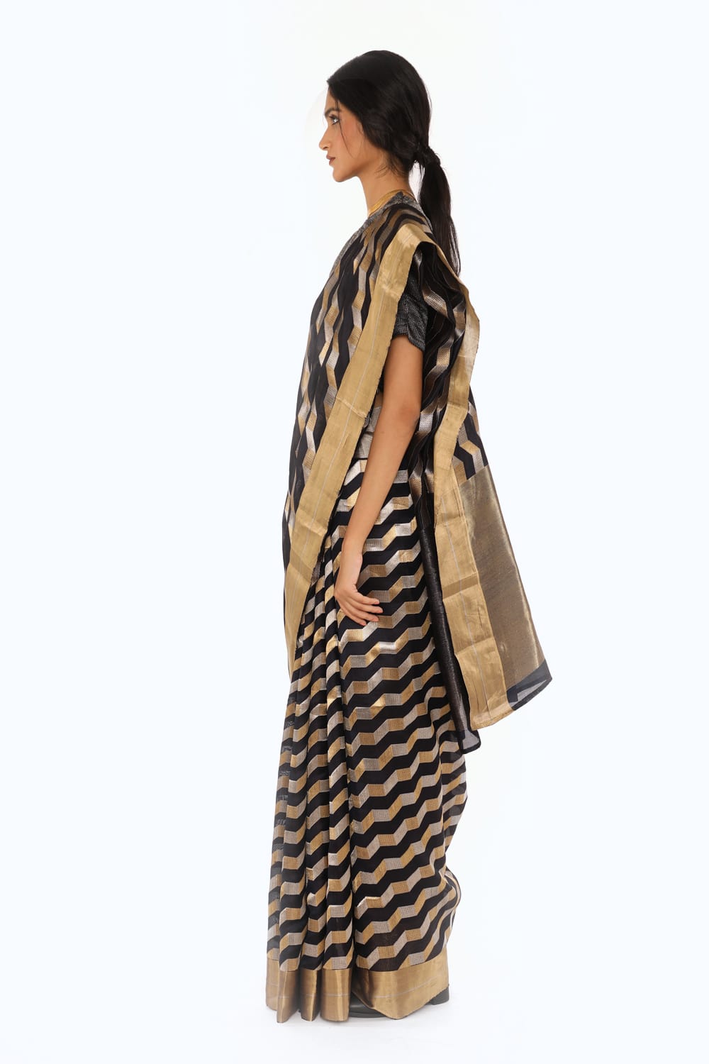 BOA -  Black Chanderi Silk