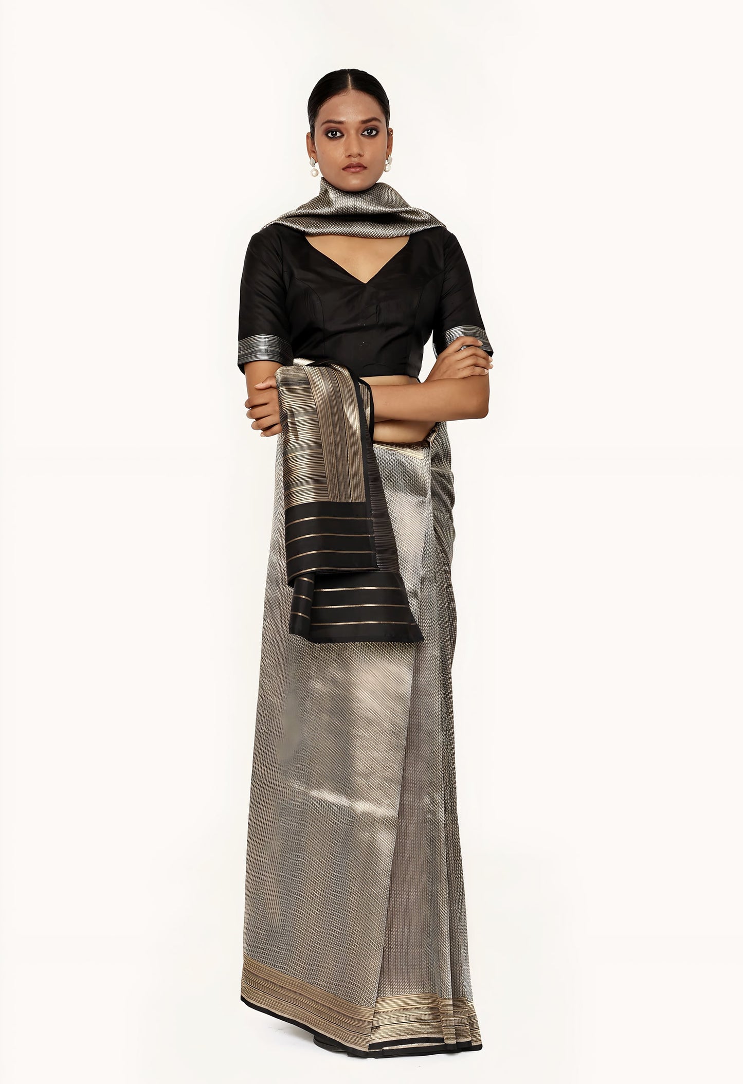 Dhari - BLACK GOLD  SILVER JARI