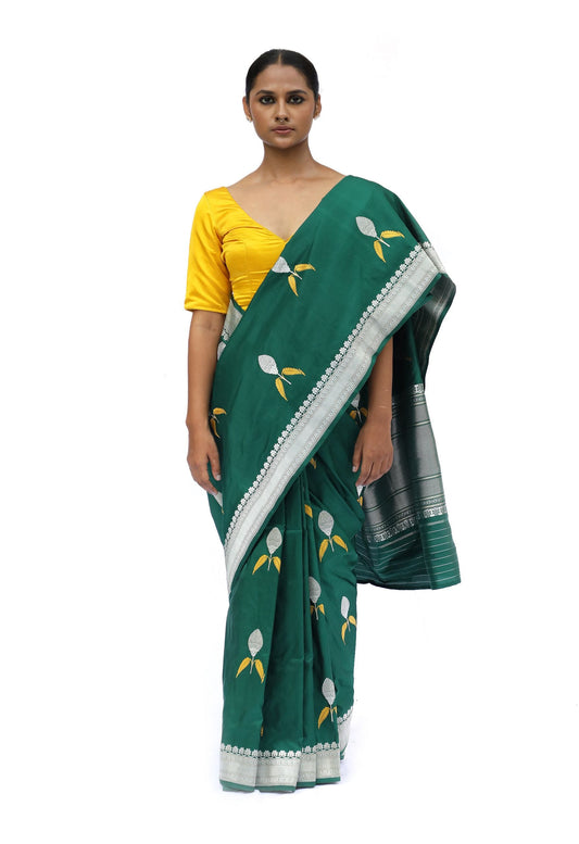 KAYA - bottle green pink katan silk saree