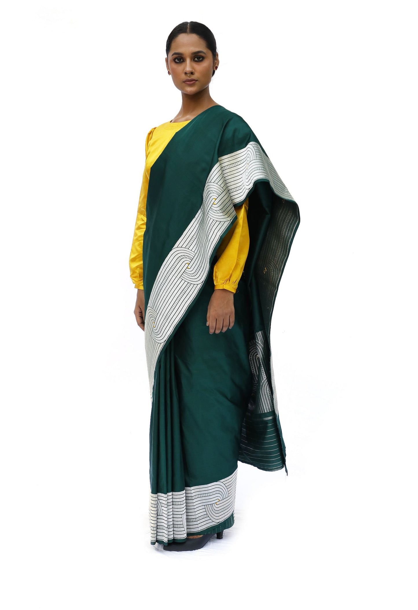 DIVIJA - deep green katan silk saree