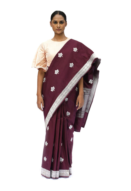 SAROJ - dark maroon katan silk saree