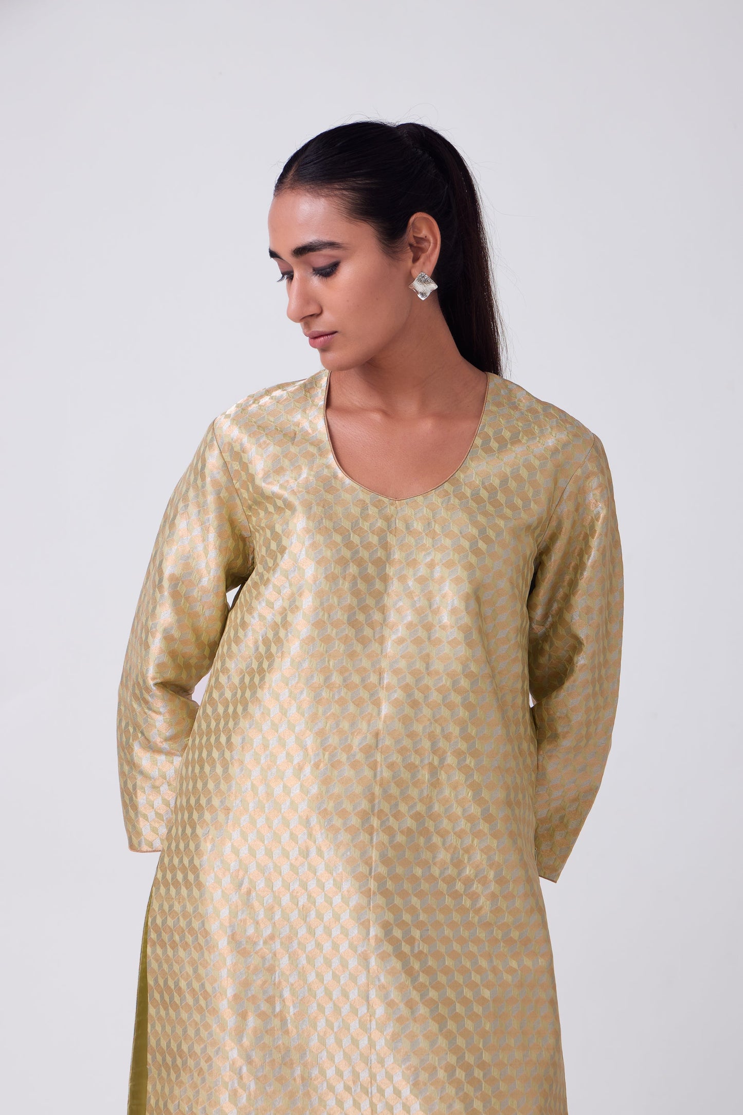 Kurta - Lime Yellow Silk Brocade