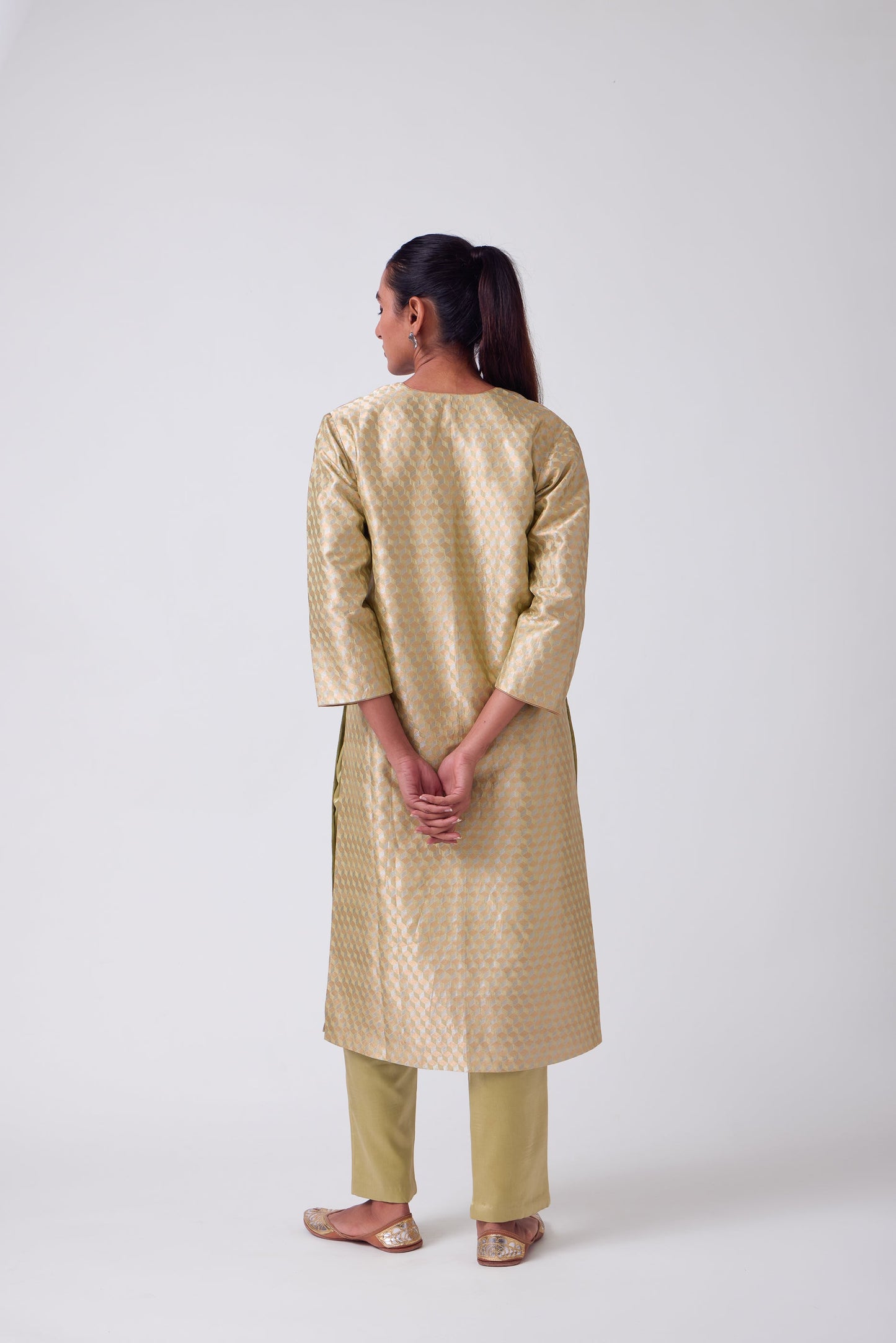 Kurta - Lime Yellow Silk Brocade