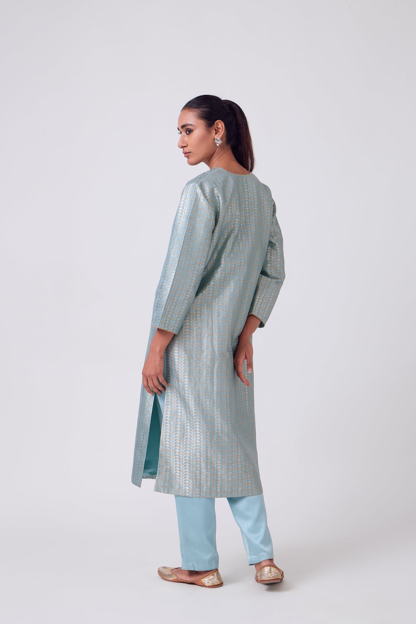 Kurta - Sky Blue Silk Brocade
