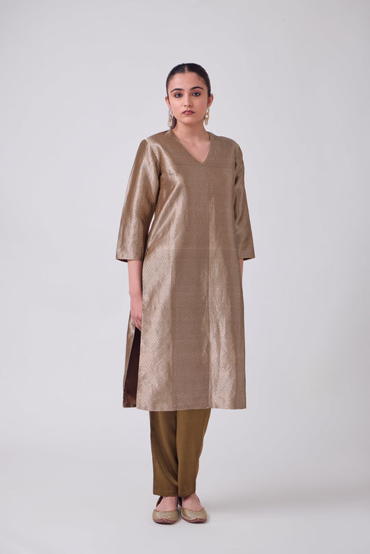 Kurta - Brown Silk Brocade