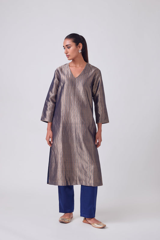 Kurta - Blue Silk Brocade