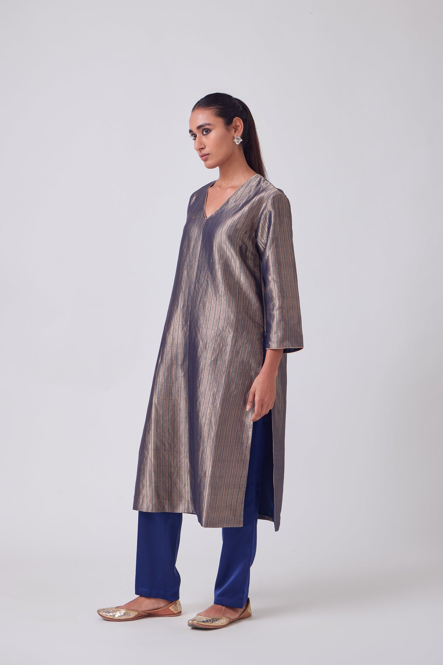 Kurta - Blue Silk Brocade