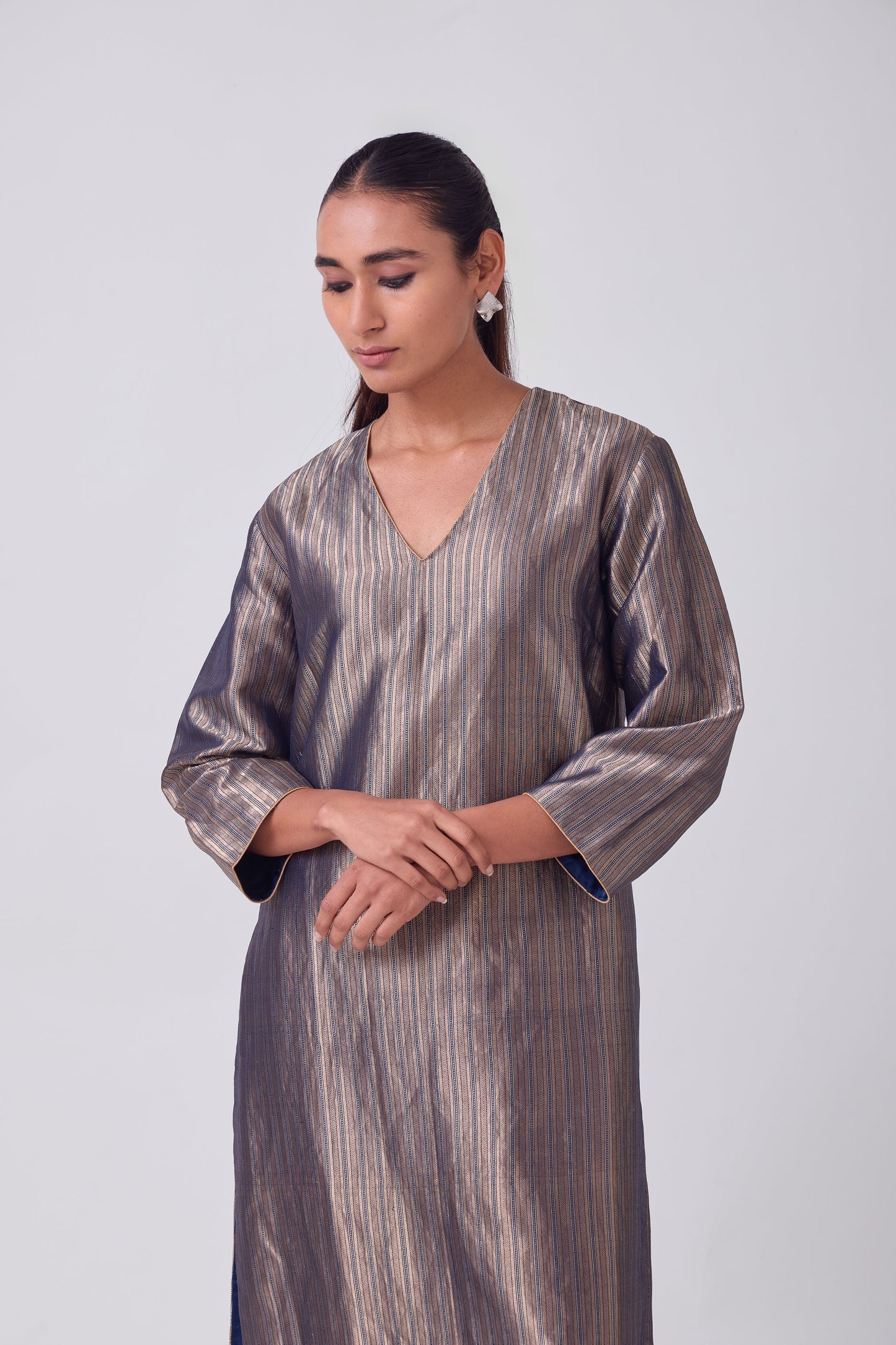 Kurta - Blue Silk Brocade