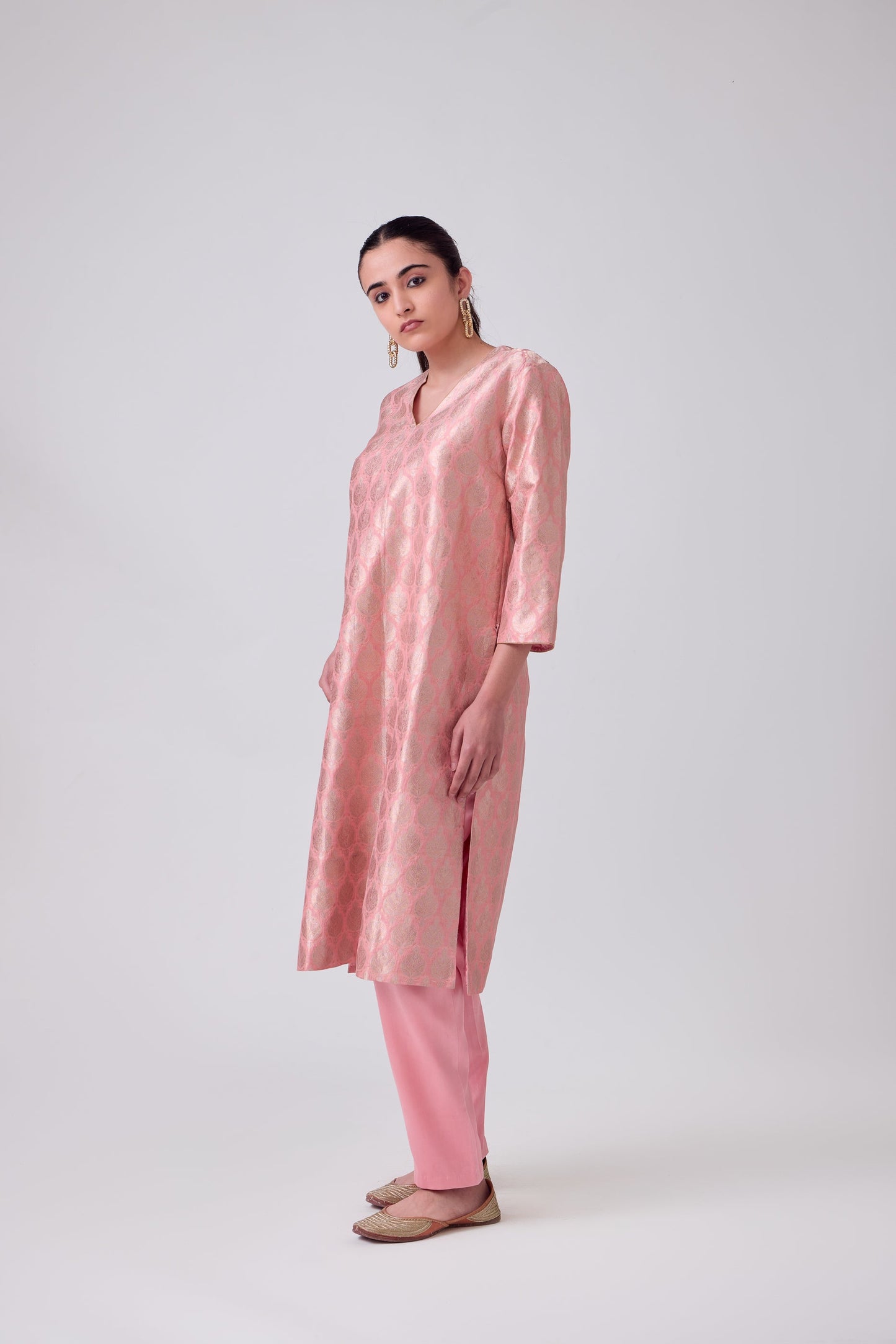 Kurta - Pink Silk Brocade