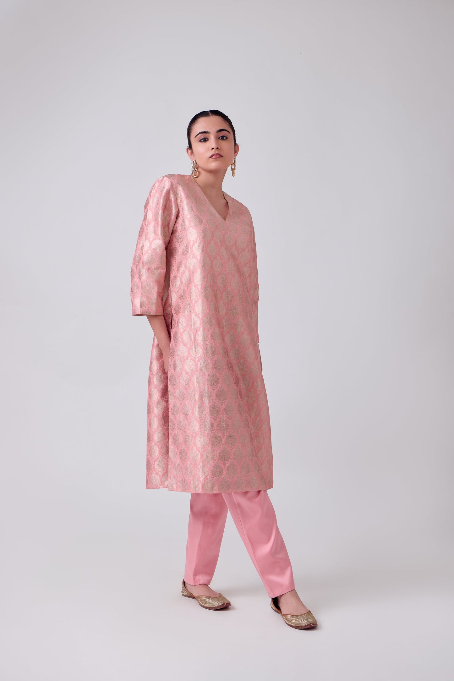 Kurta - Pink Silk Brocade