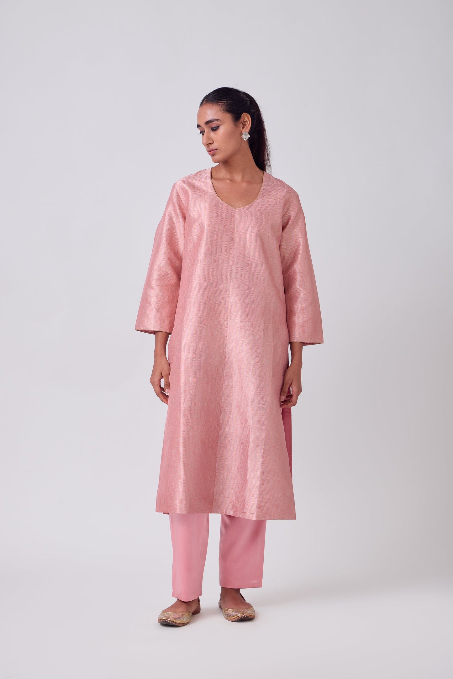 Kurta - Pink Silk Brocade