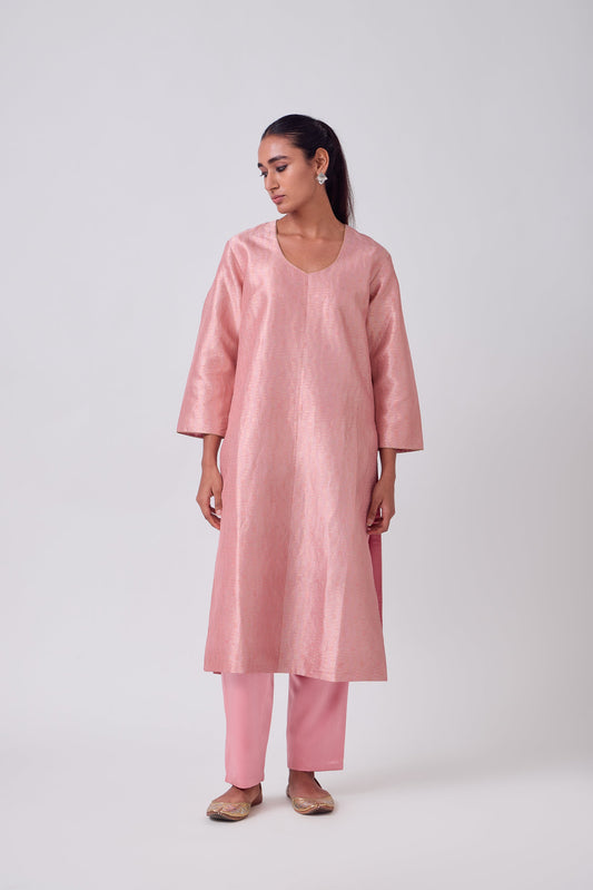 Kurta - Pink Silk Brocade