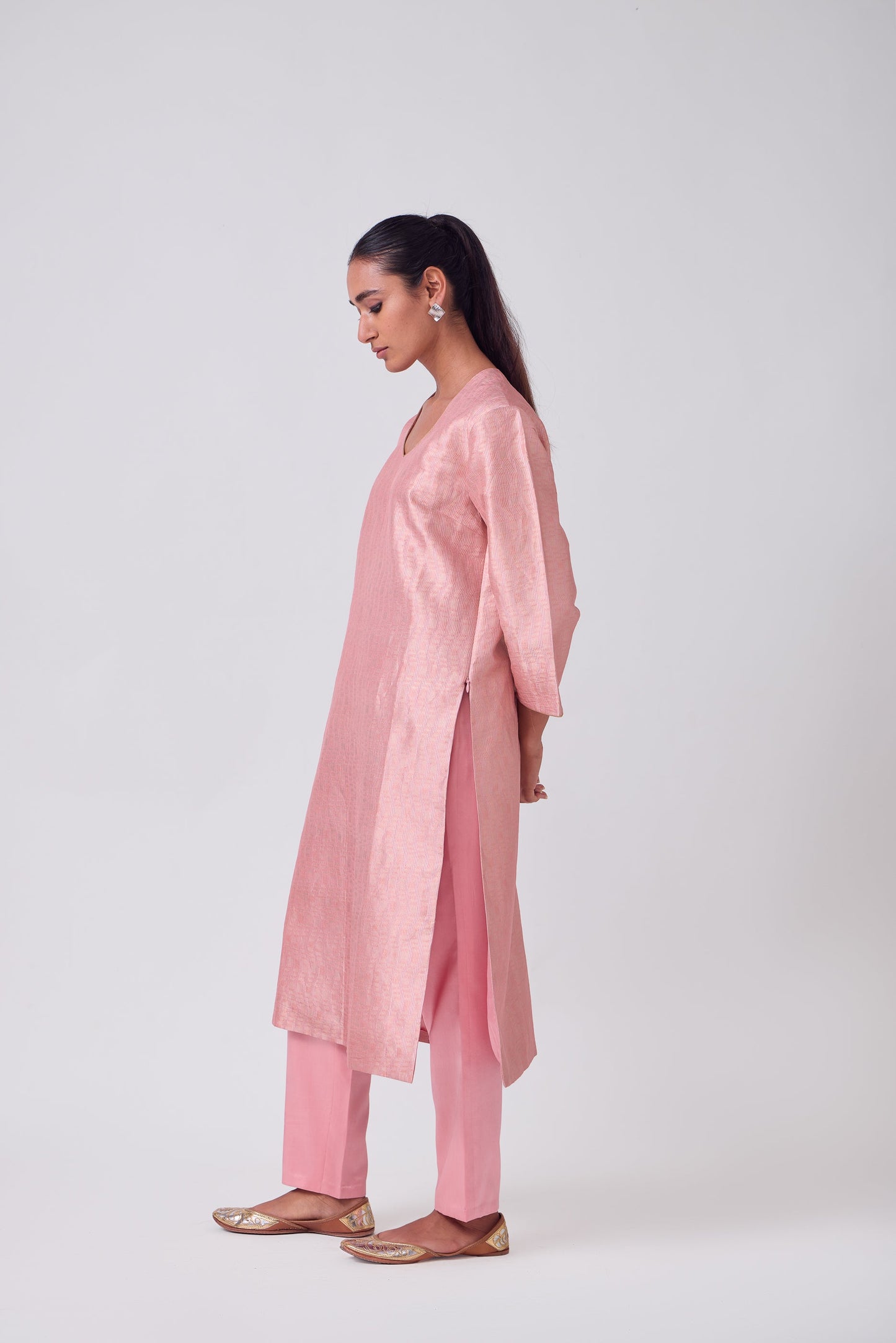 Kurta - Pink Silk Brocade