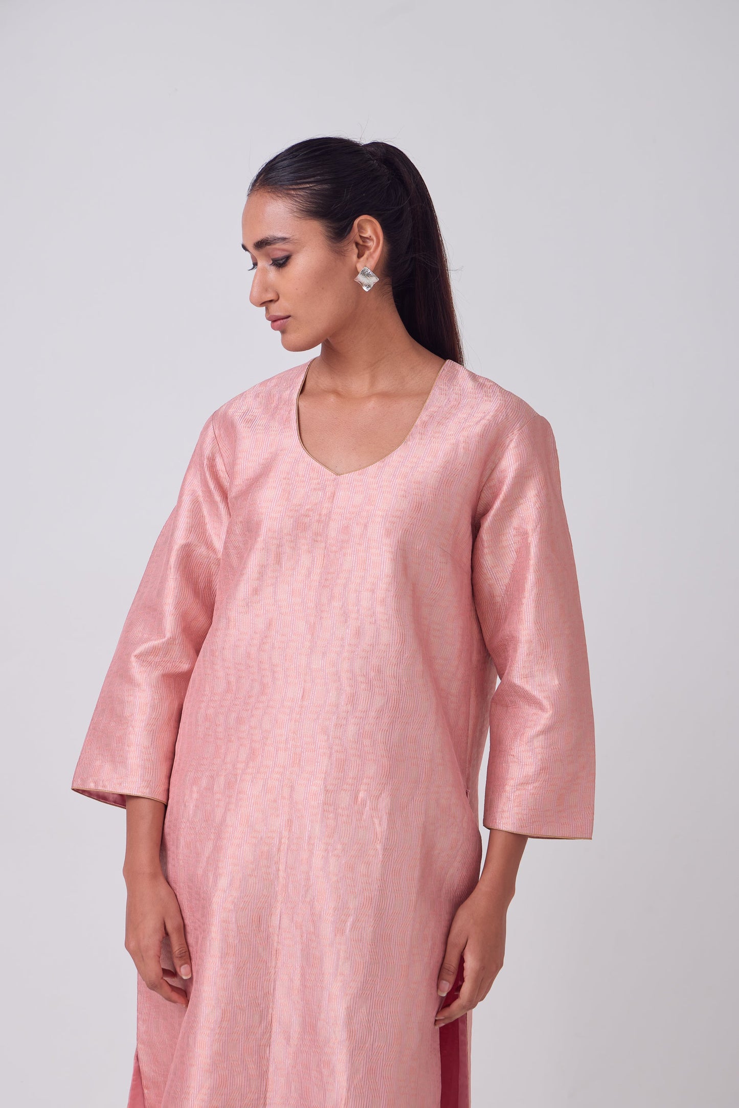 Kurta - Pink Silk Brocade