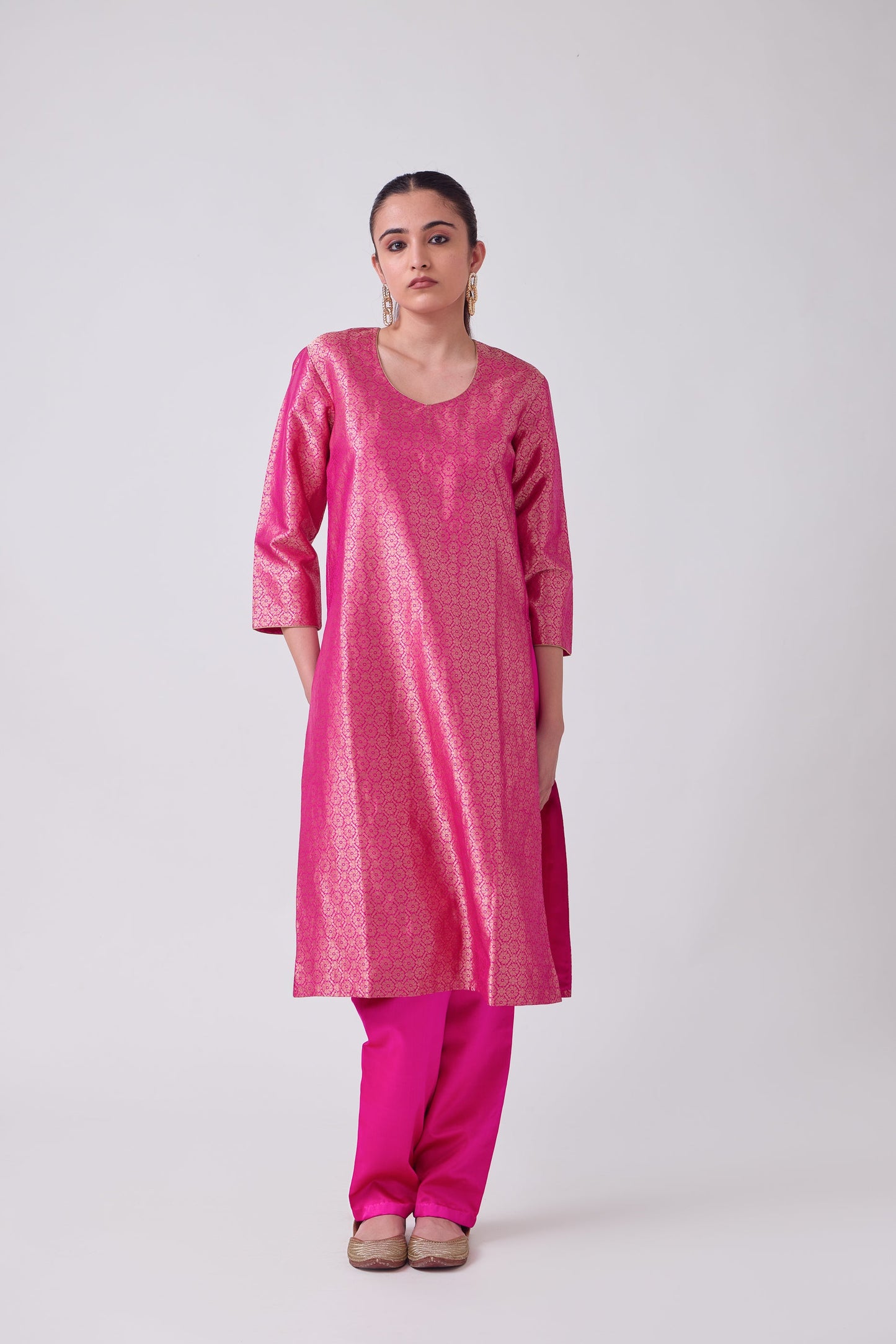 Kurta - Pink Silk Brocade