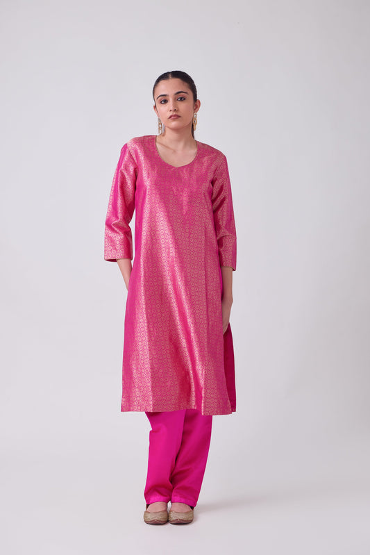 Kurta - Pink Silk Brocade
