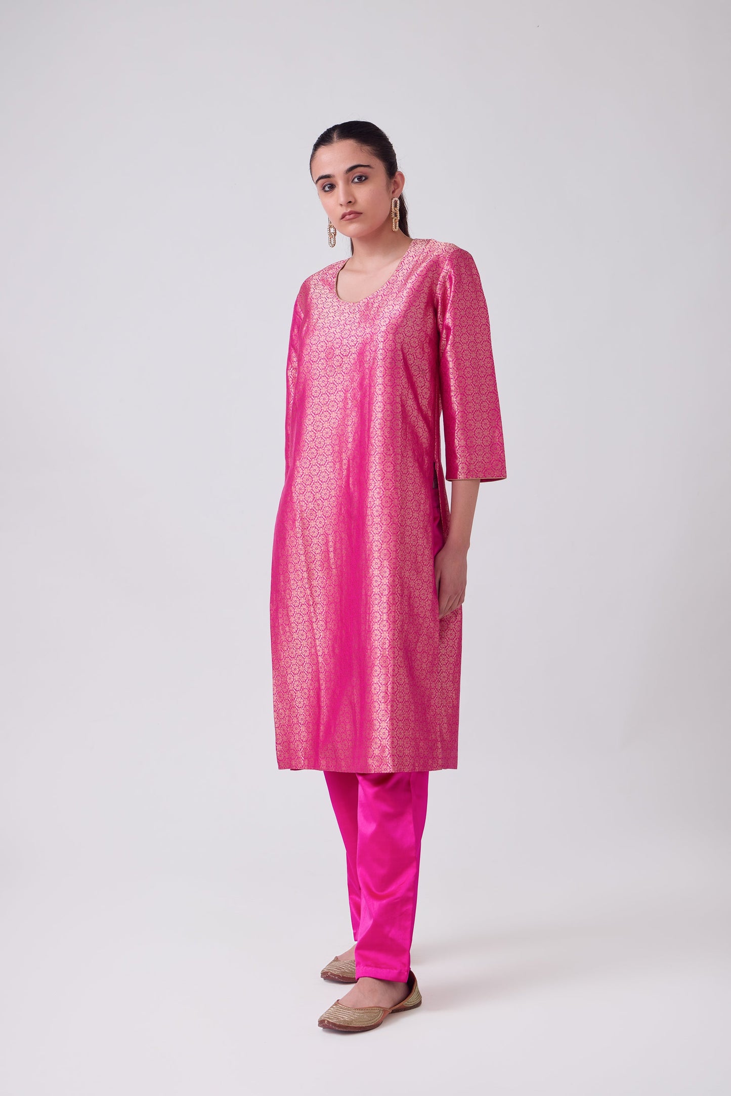 Kurta - Pink Silk Brocade