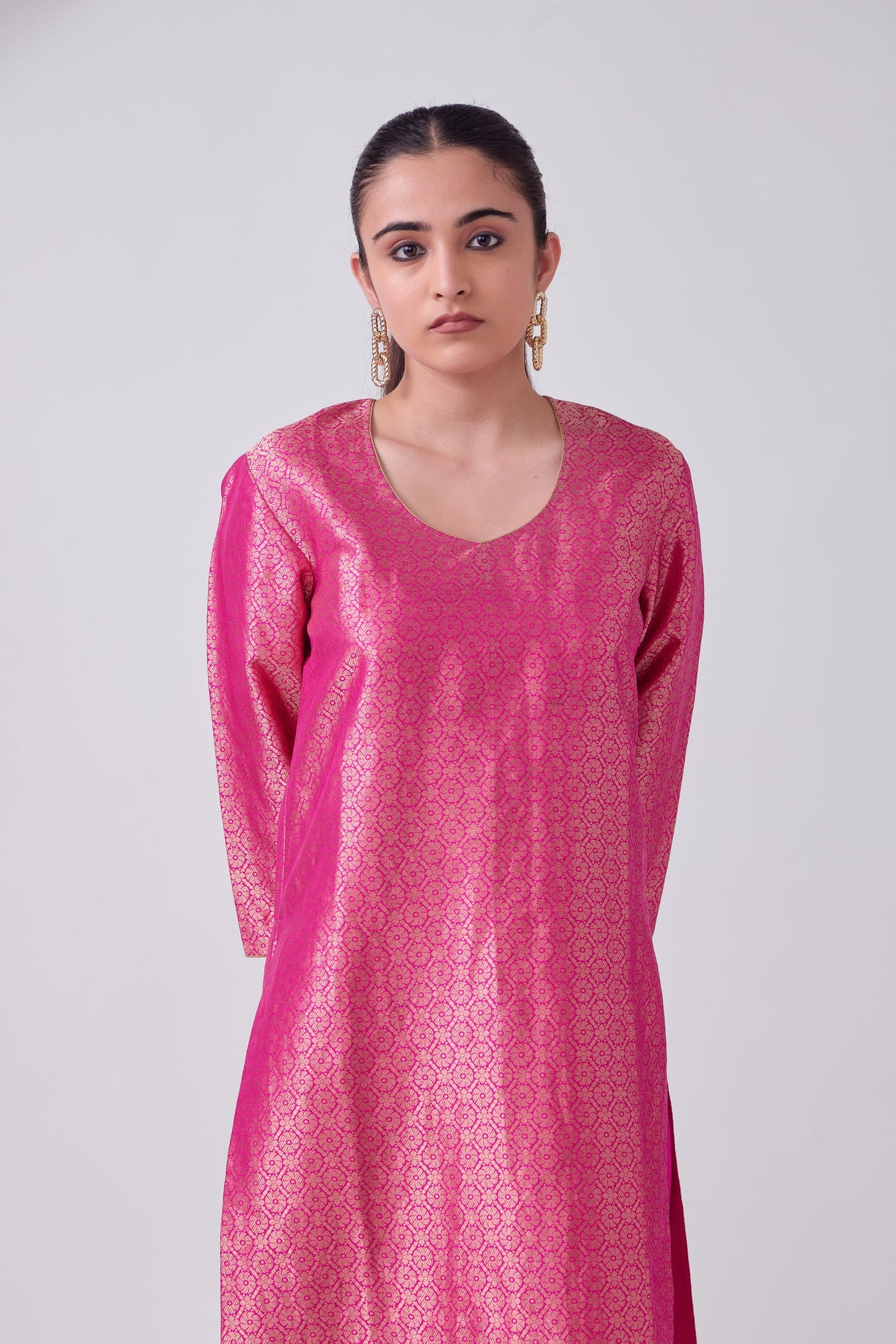Kurta - Pink Silk Brocade