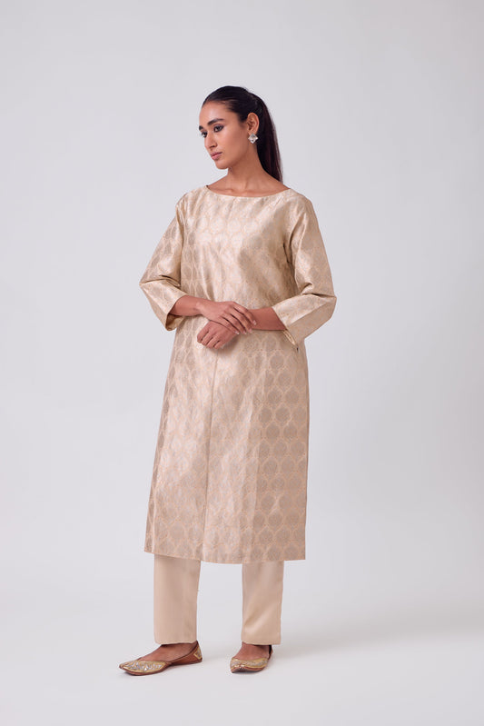 Kurta - Beige Silk Brocade