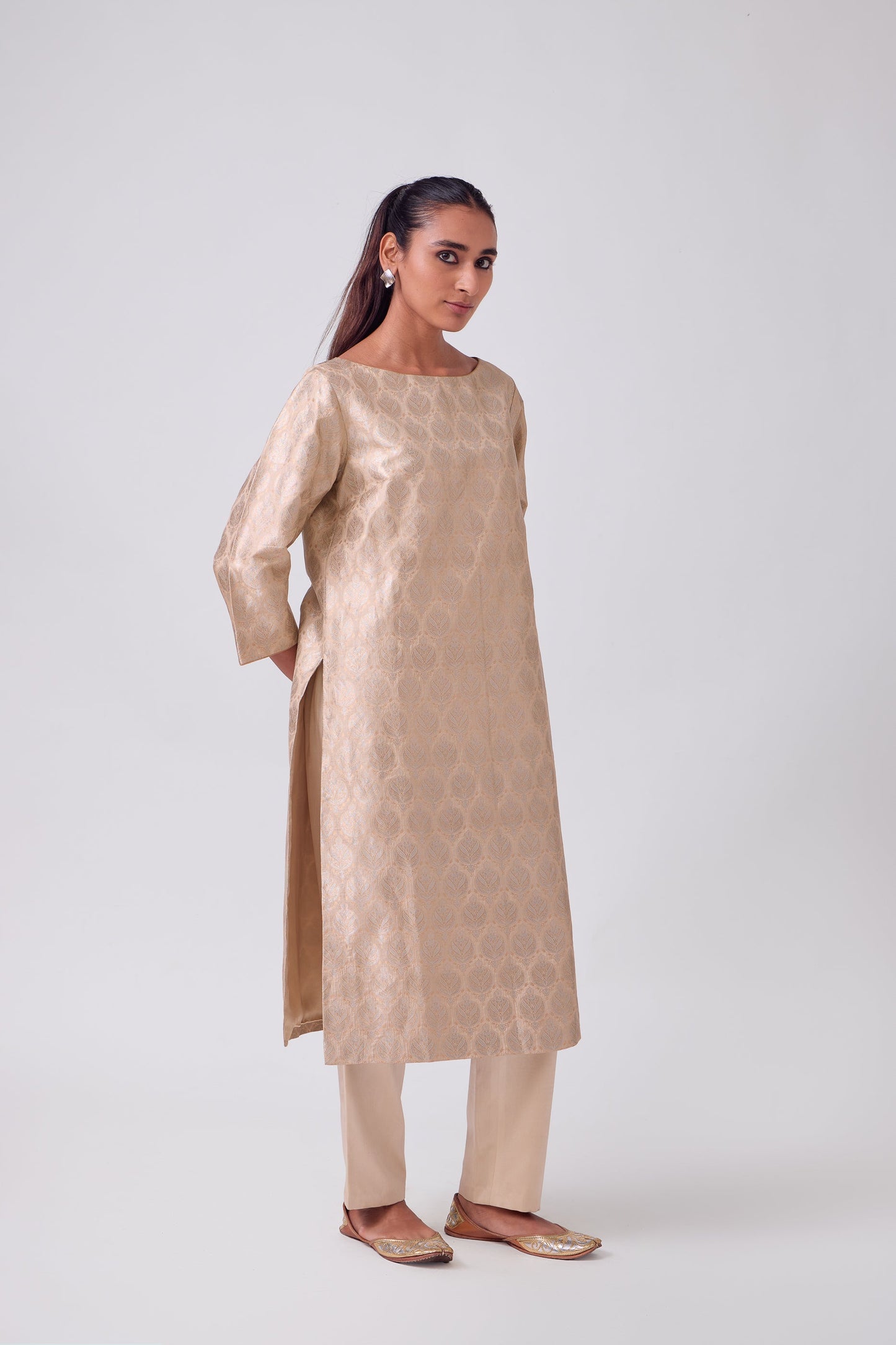 Kurta - Beige Silk Brocade