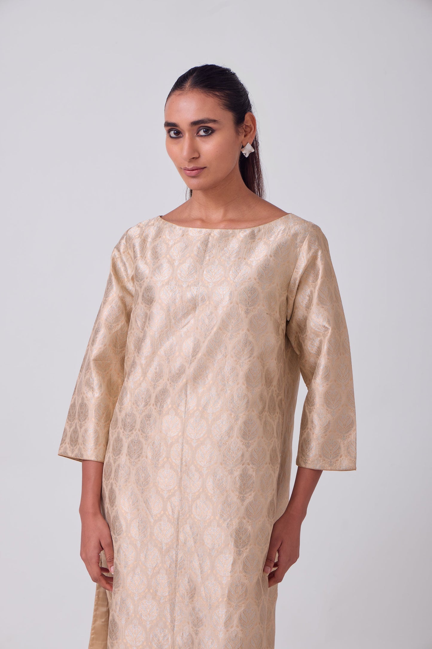 Kurta - Beige Silk Brocade