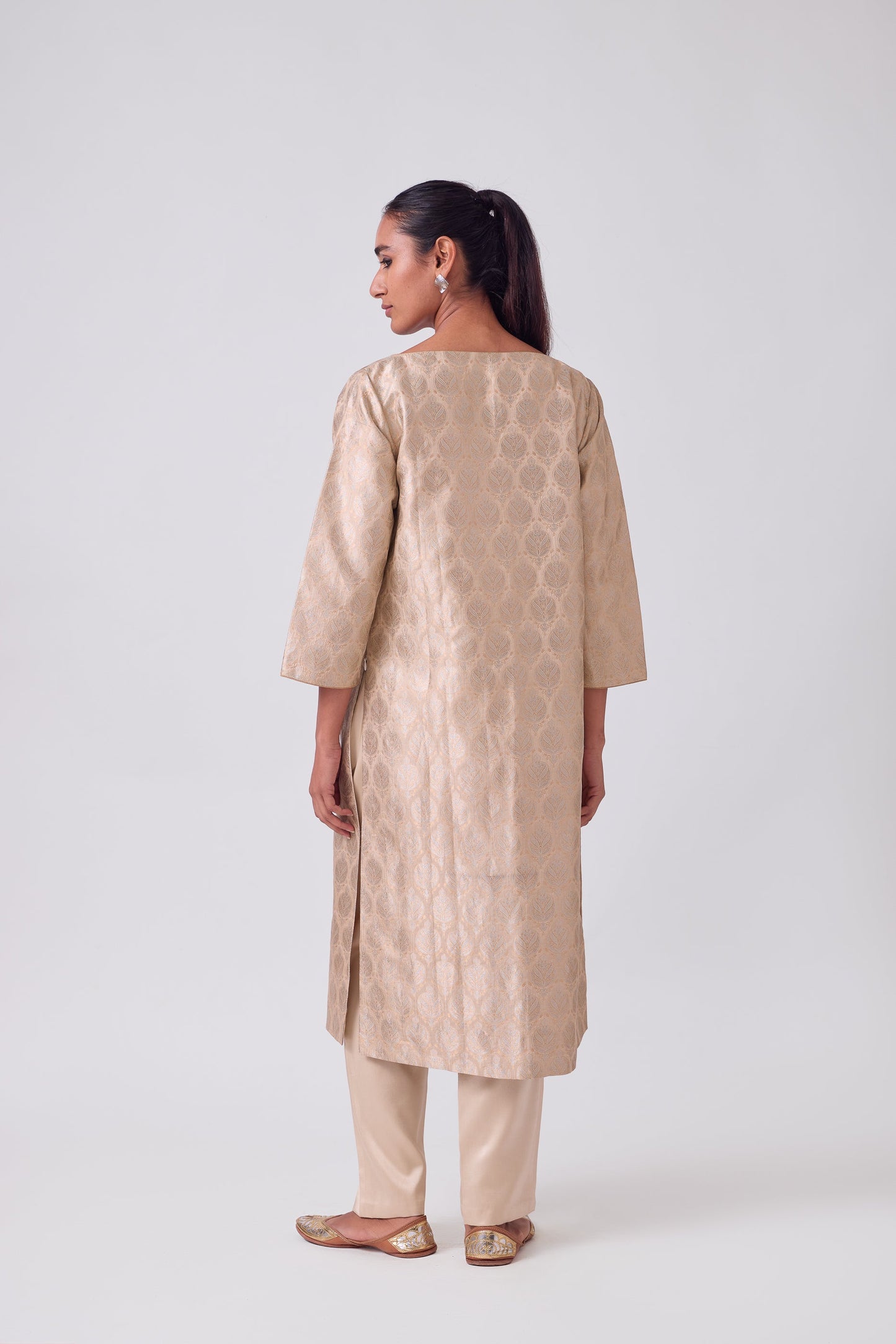 Kurta - Beige Silk Brocade