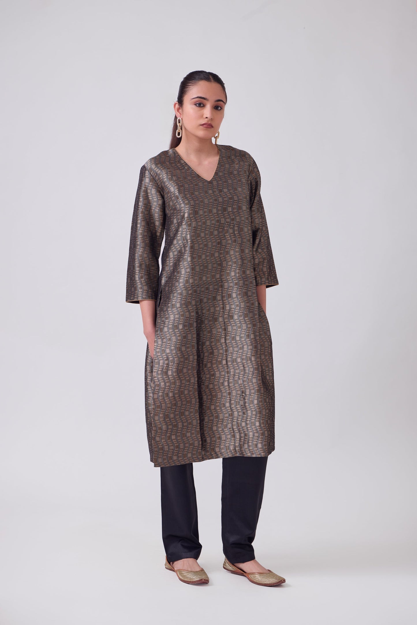 Kurta - Black Silk Brocade