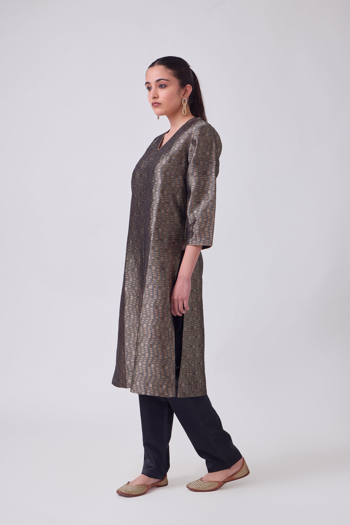 Kurta - Black Silk Brocade